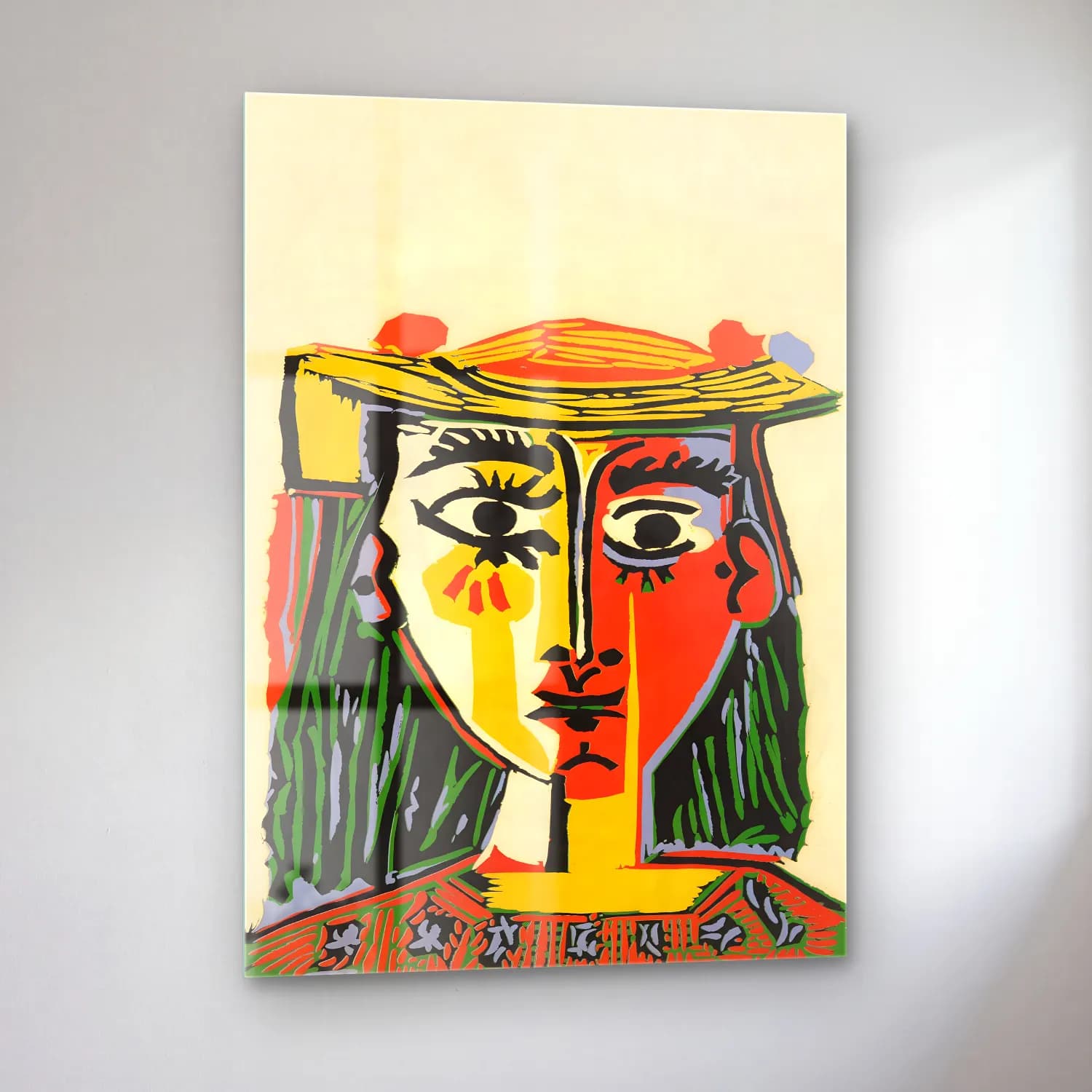 Pop Art Şapkalı Kadın – Sarı Tonlar cam tablo — sol açıdan görünüm