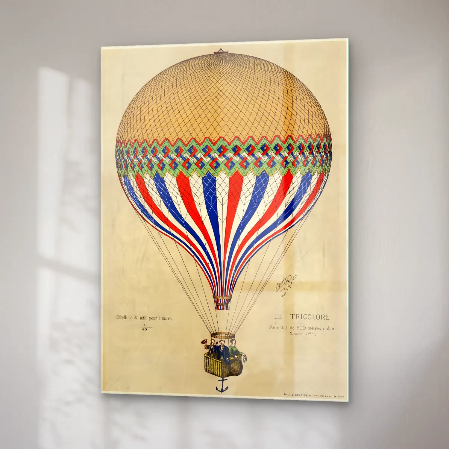 Vintage Poster Sıcak Hava Balonu – Bej Tonlar cam tablo — sağ açıdan görünüm