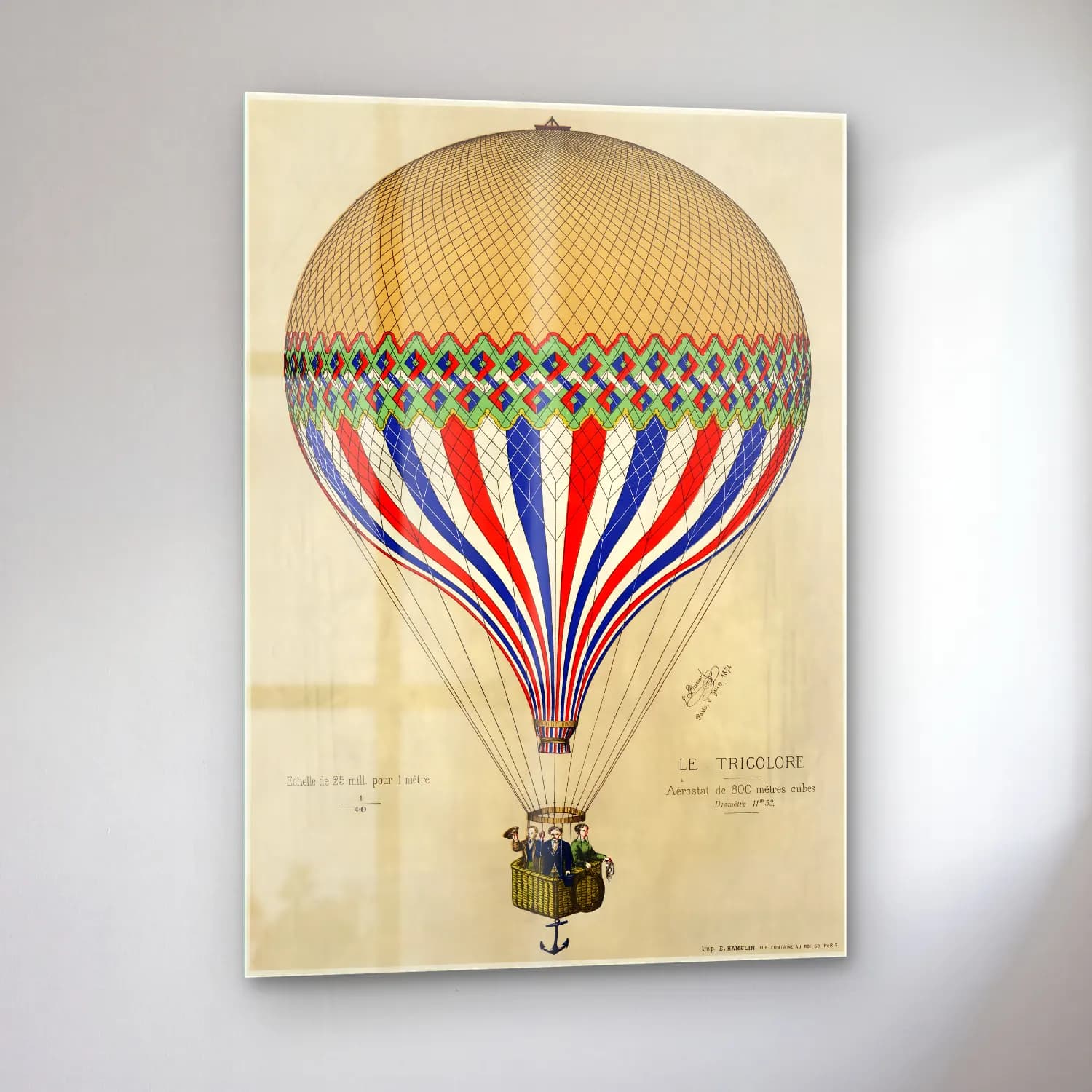 Vintage Poster Sıcak Hava Balonu – Bej Tonlar cam tablo — sol açıdan görünüm