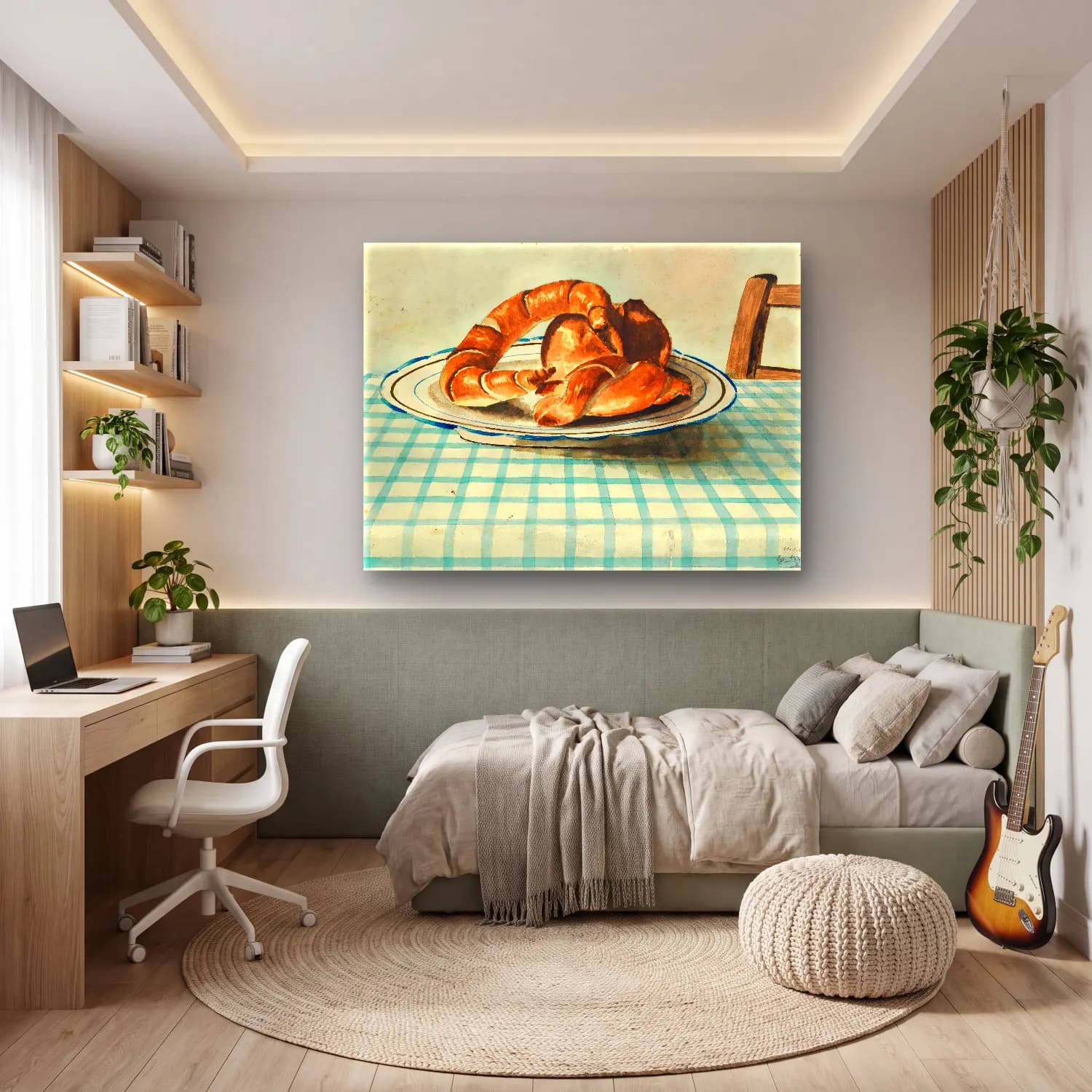 Suluboya Ekmek ve Pastalar – Mavi Tonlar cam tablo — genç odasında