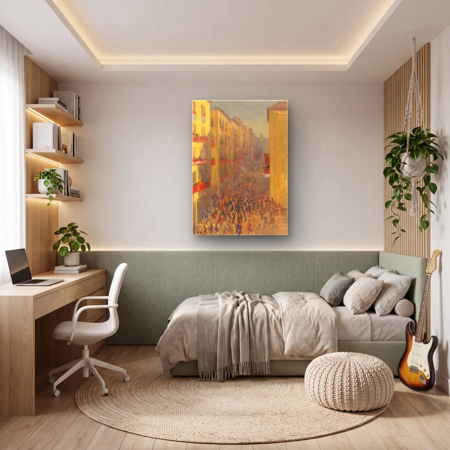 Empresyonist Kalabalık Cadde – Sarı Tonlar cam tablo — genç odasında