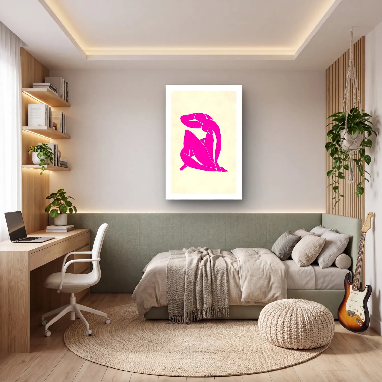 Çizgi Sanatı Figür Çalışması – Pembe Tonlar cam tablo — genç odasında