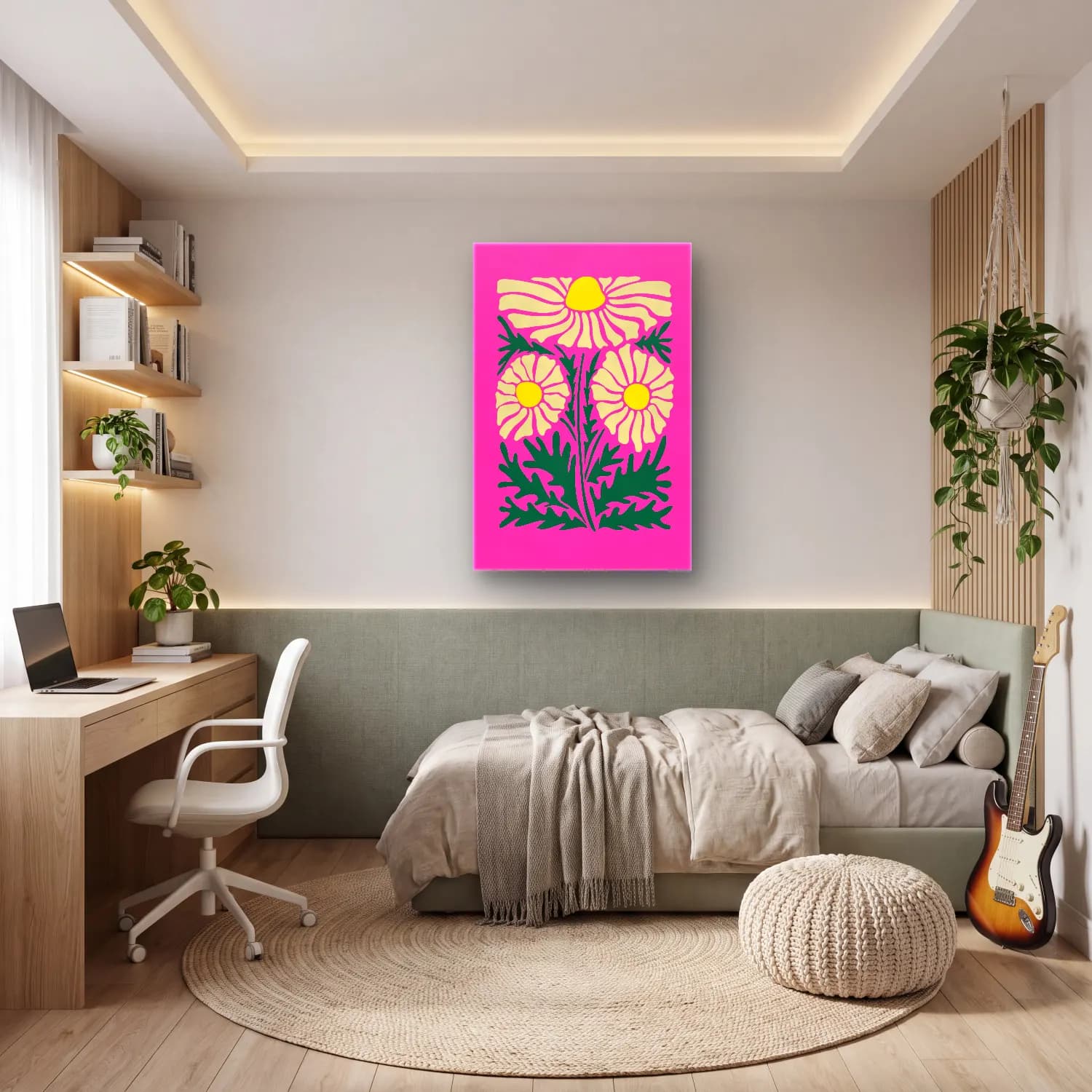 Pastel Papatyalar – Pembe Tonlar cam tablo — genç odasında