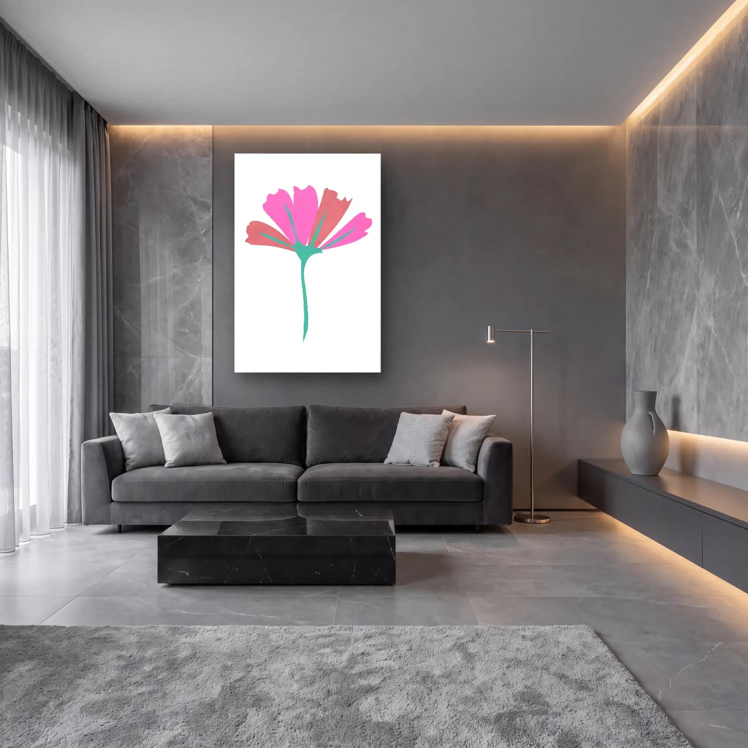 Botanik İllüstrasyon Çiçek Deseni No. 5 cam tablo — lüks salon duvarında