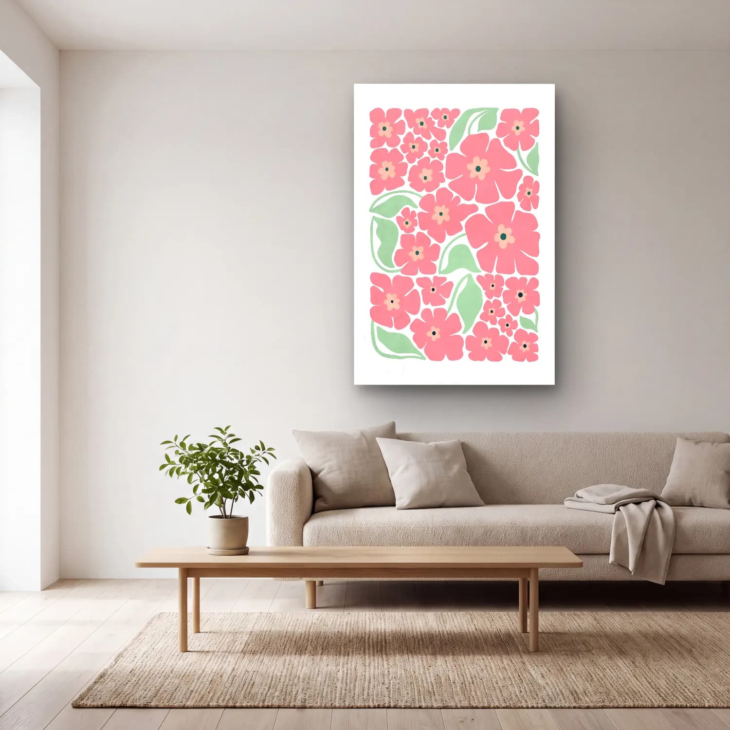 Pastel Çiçek Deseni No. 10 cam tablo — açık renk salonda