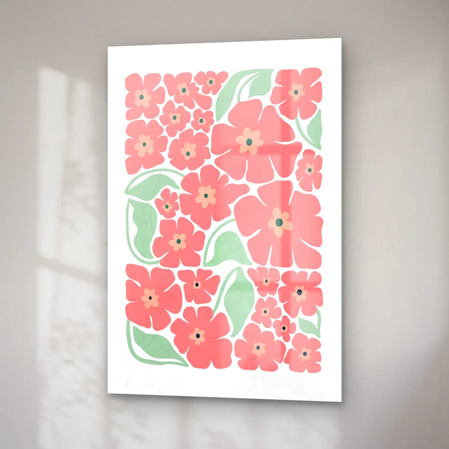 Pastel Çiçek Deseni No. 10 cam tablo — sağ açıdan görünüm