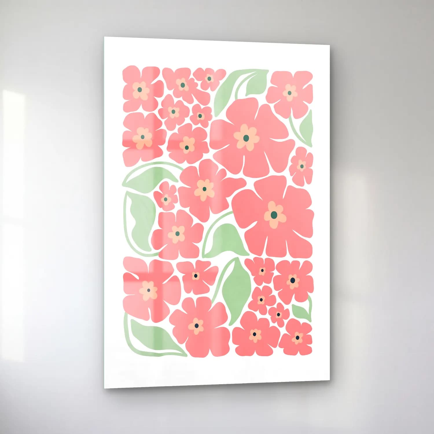 Pastel Çiçek Deseni No. 10 cam tablo — sol açıdan görünüm
