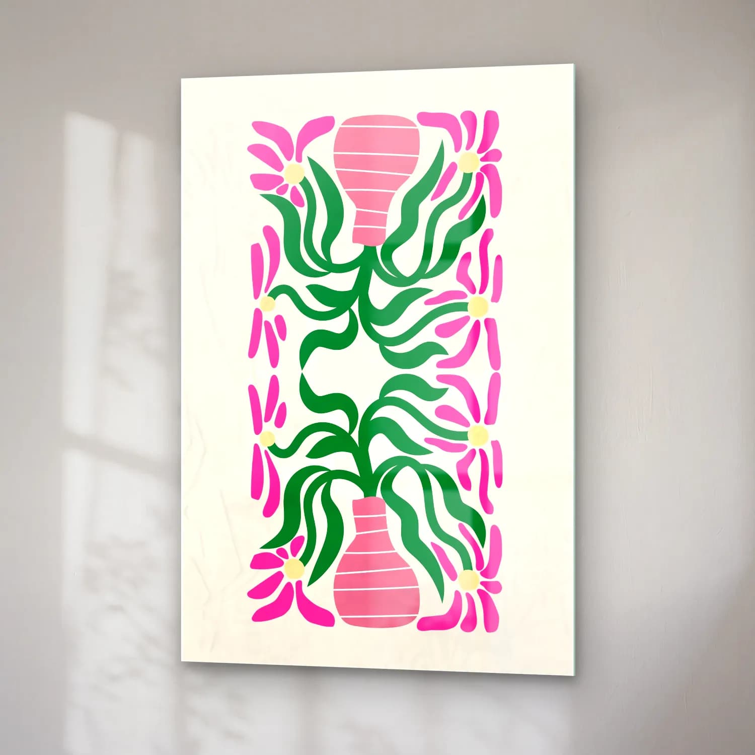 Boho Çiçek Deseni No. 32 cam tablo — sağ açıdan görünüm