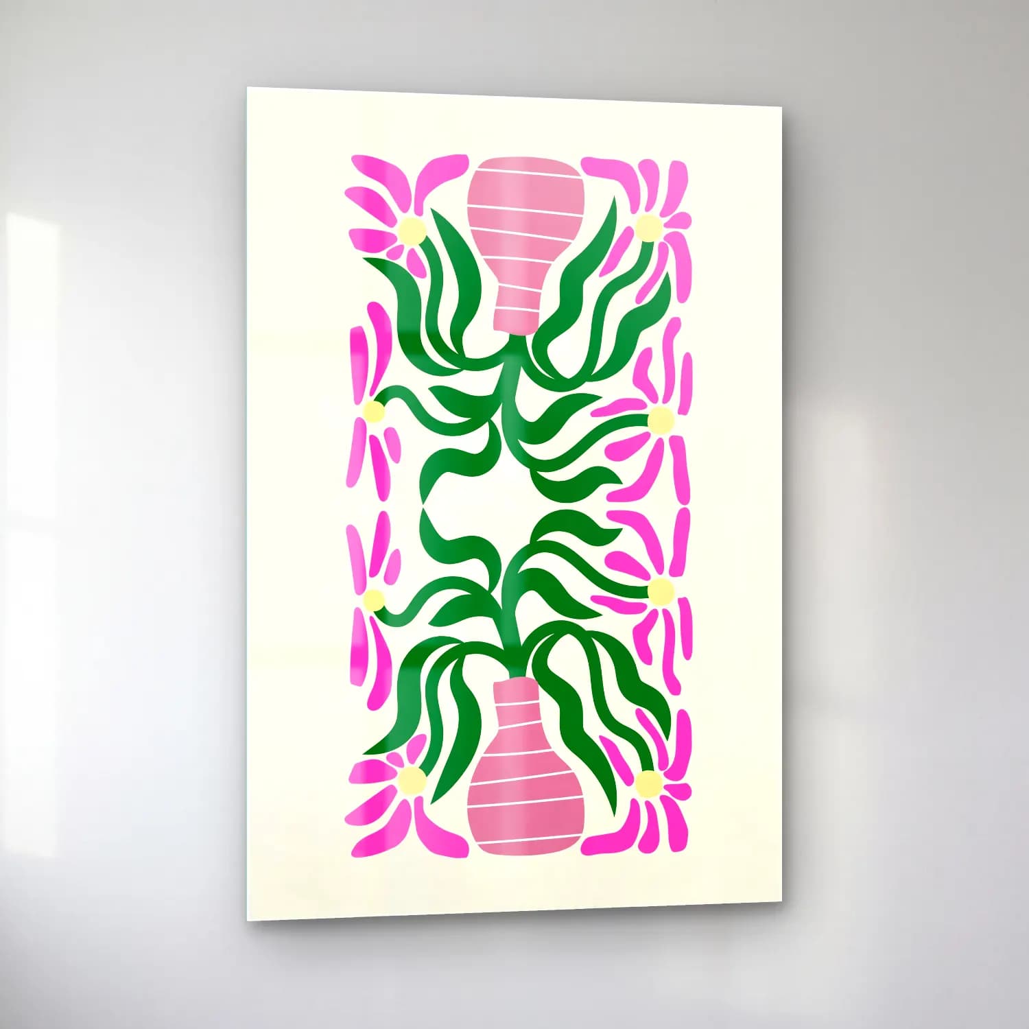 Boho Çiçek Deseni No. 32 cam tablo — sol açıdan görünüm