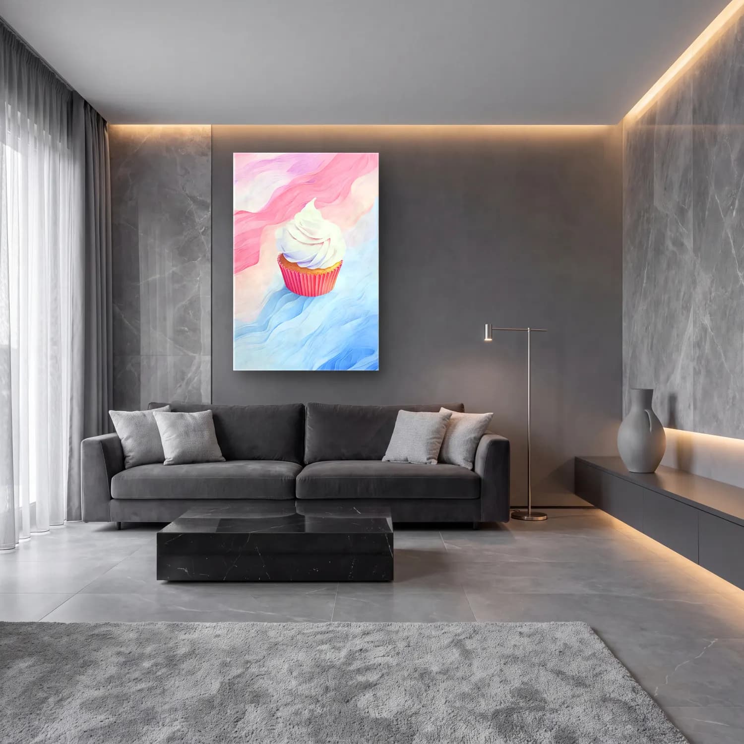 Pastel Dondurma cam tablo — lüks salon duvarında