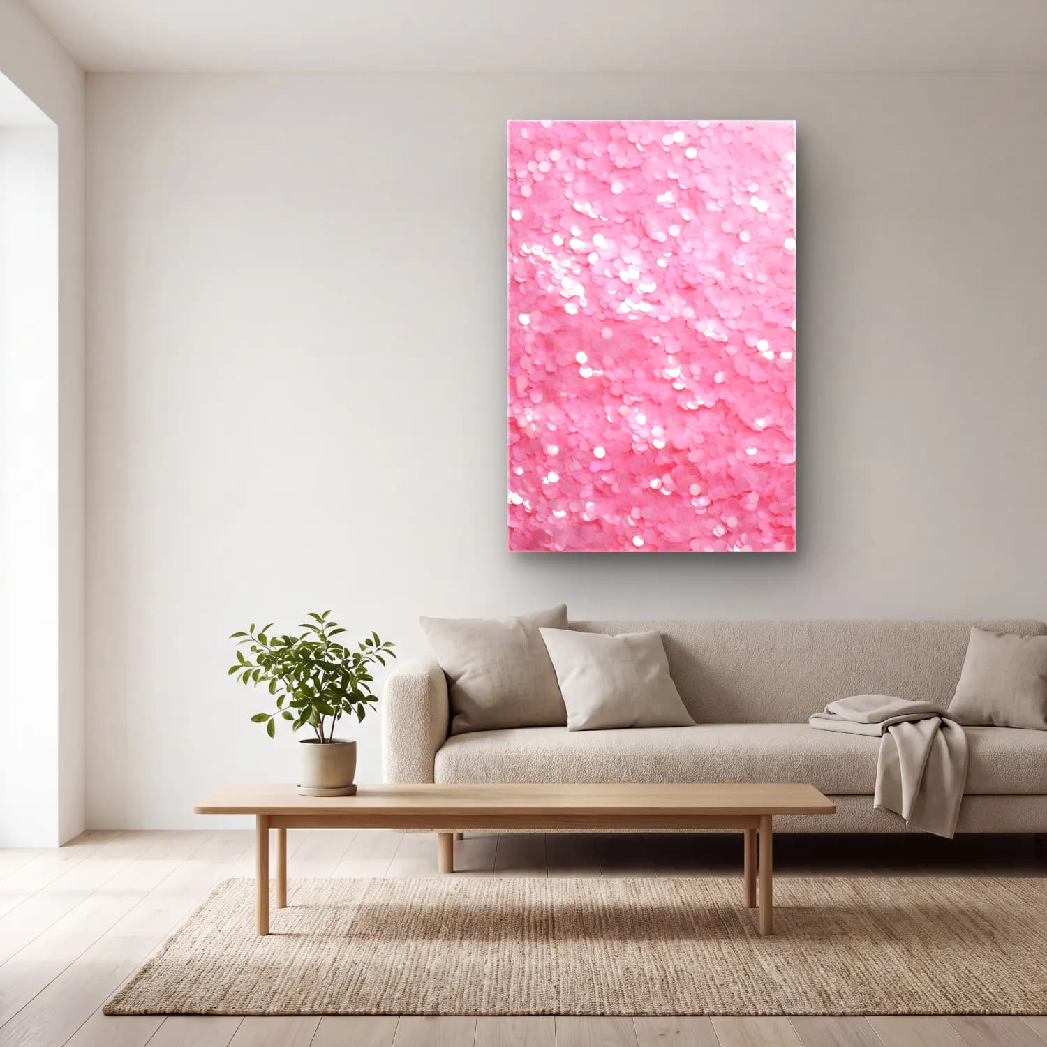 Pastel Pembe Şakayıklar cam tablo — açık renk salonda