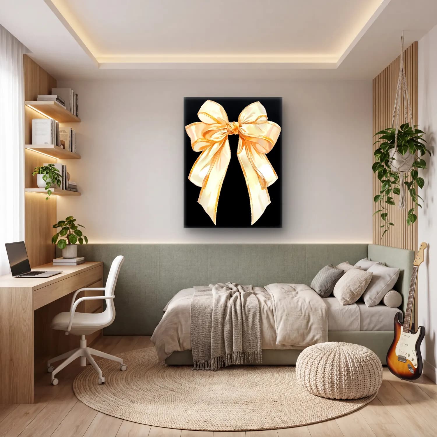 Pastel Fiyonk No. 4 cam tablo — genç odasında