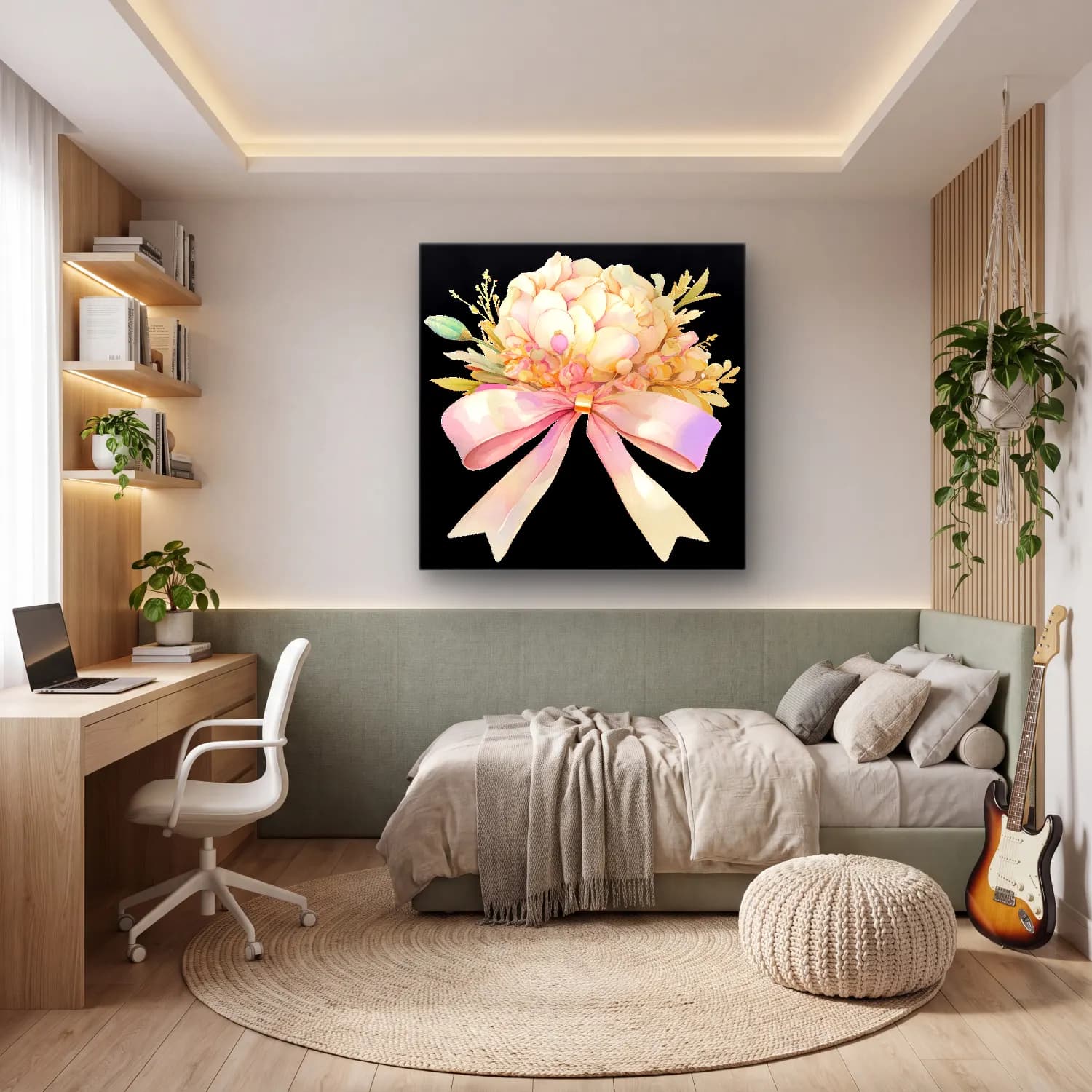 Pastel Fiyonk – Pembe Tonlar cam tablo — genç odasında