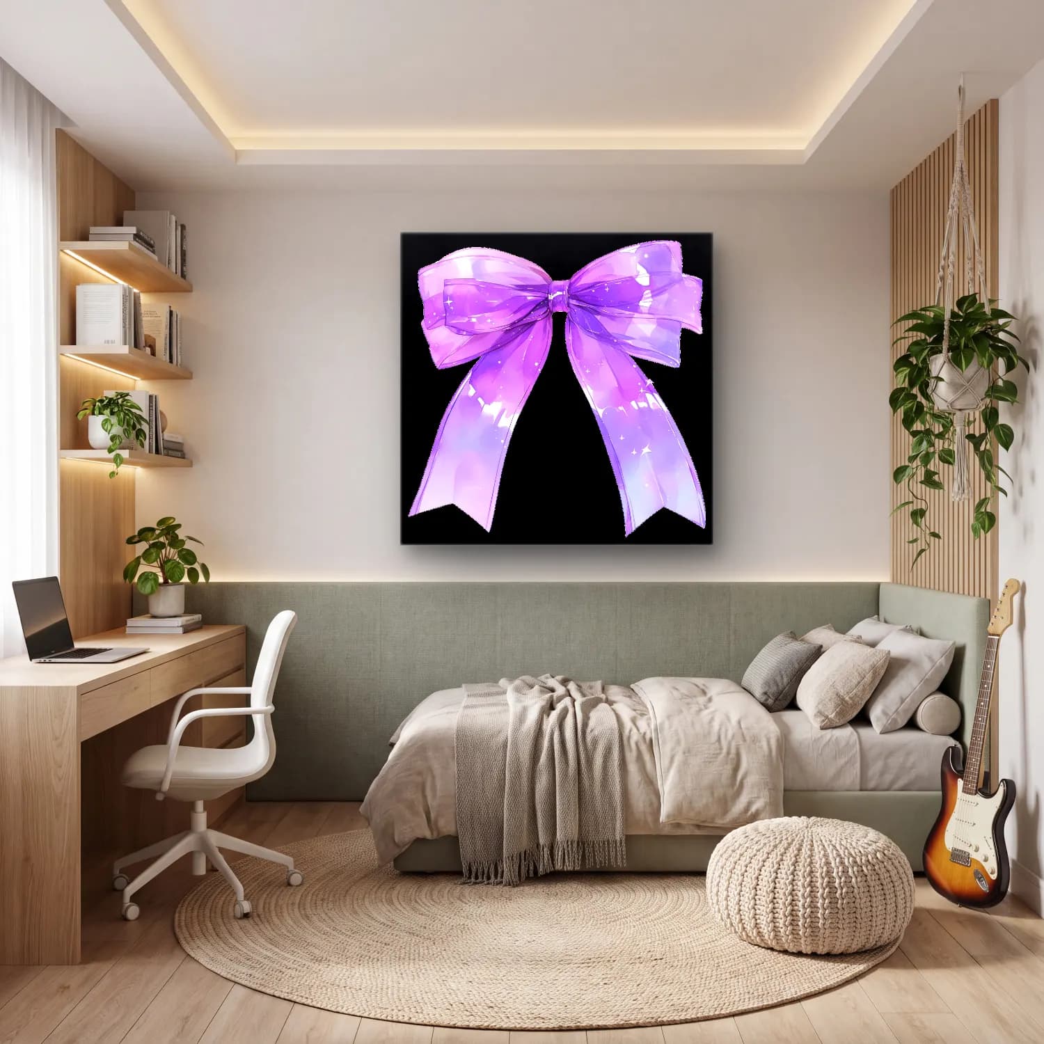Pastel Fiyonk – Mor Tonlar cam tablo — genç odasında