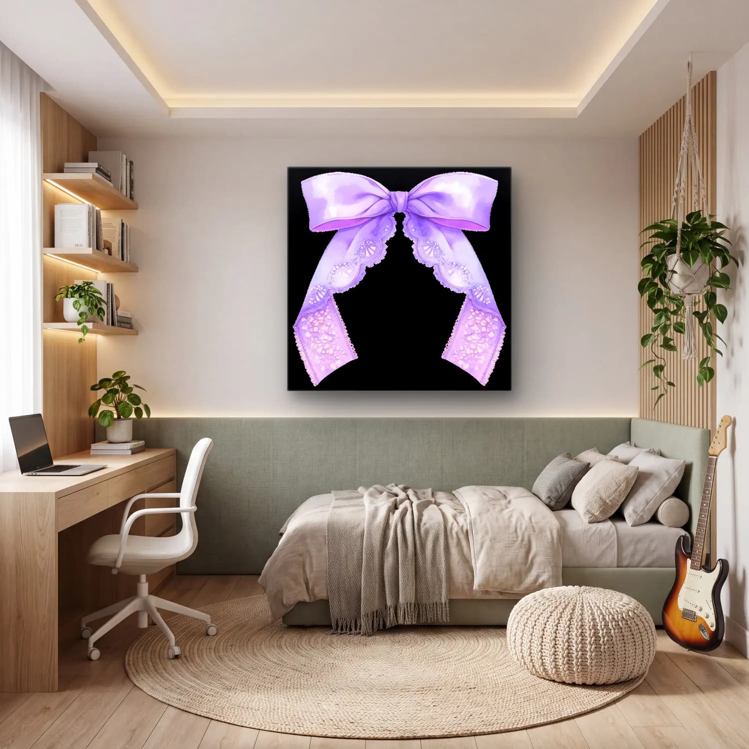 Pastel Fiyonk No. 11 cam tablo — genç odasında