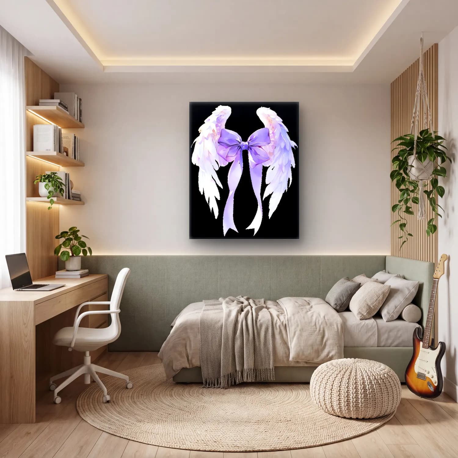Pastel Fiyonk No. 17 cam tablo — genç odasında
