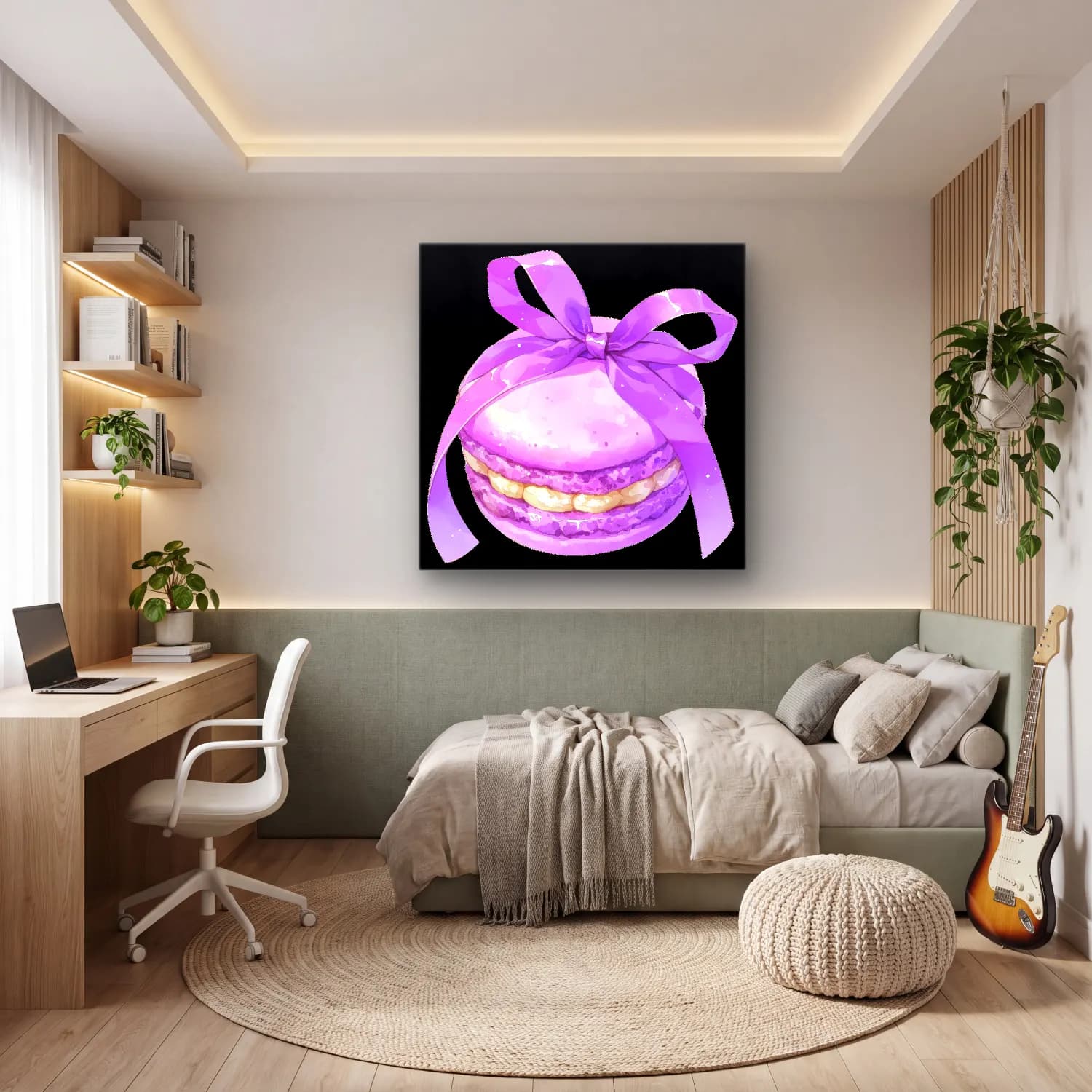 Pastel Fiyonk No. 20 cam tablo — genç odasında