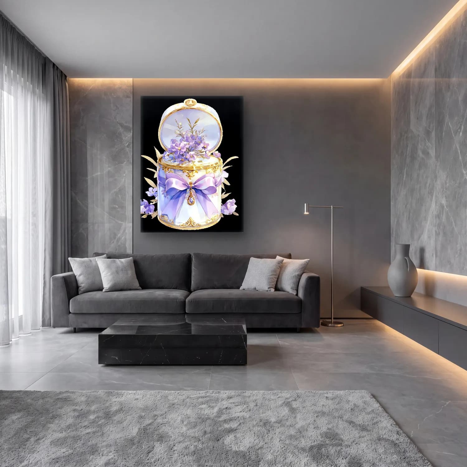 Pastel Parfüm Şişesi cam tablo — lüks salon duvarında