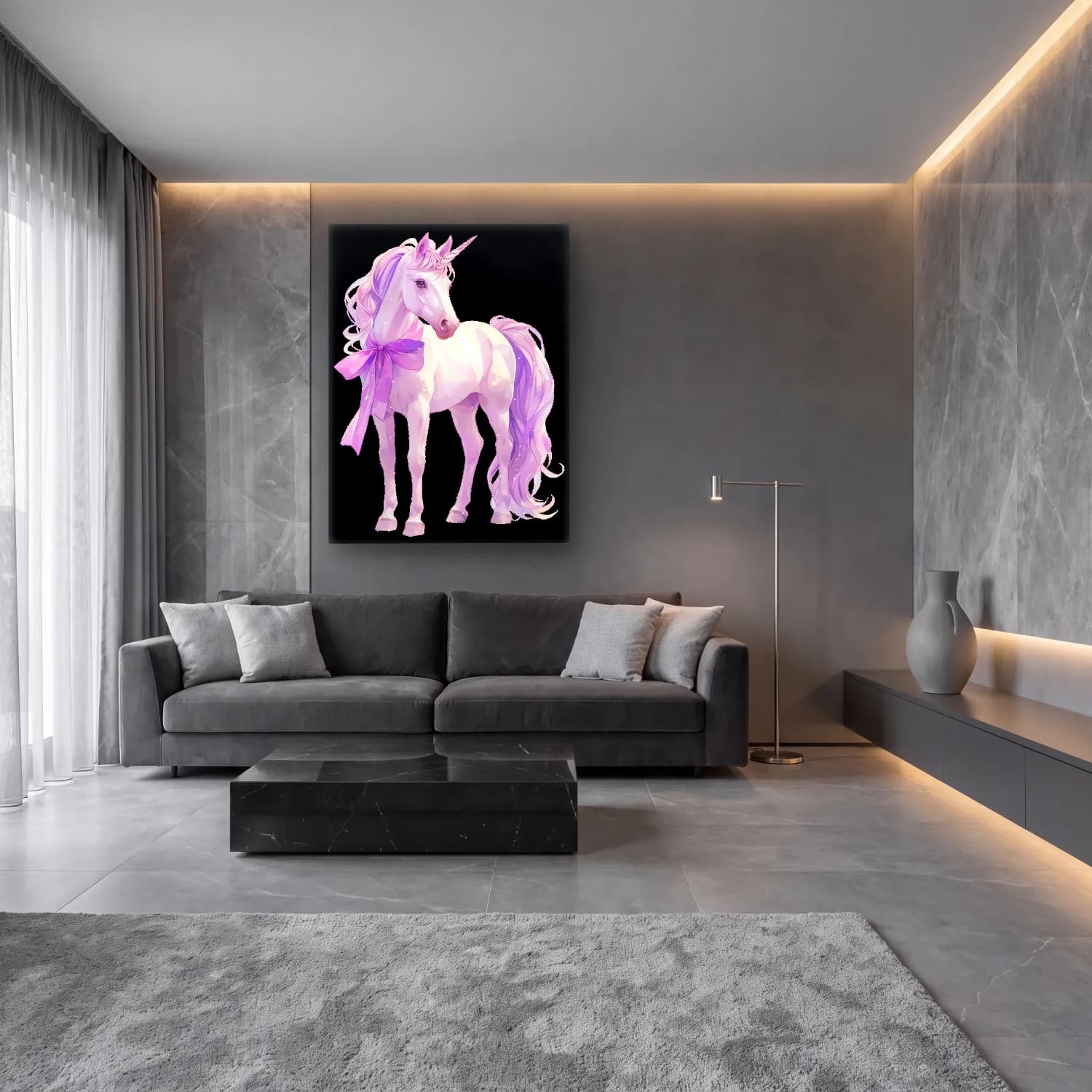 Pastel At cam tablo — lüks salon duvarında