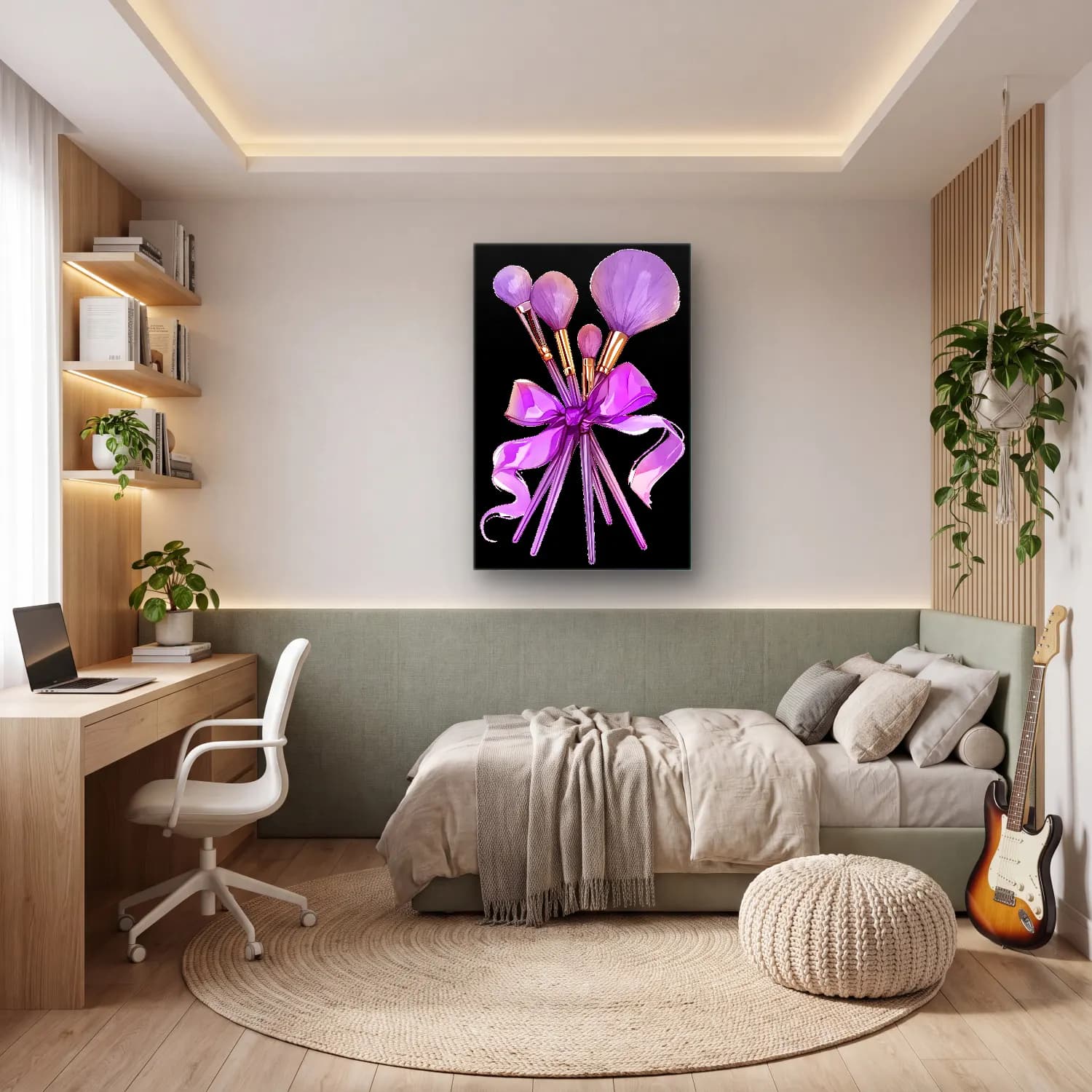 Pastel Fiyonk No. 28 cam tablo — genç odasında