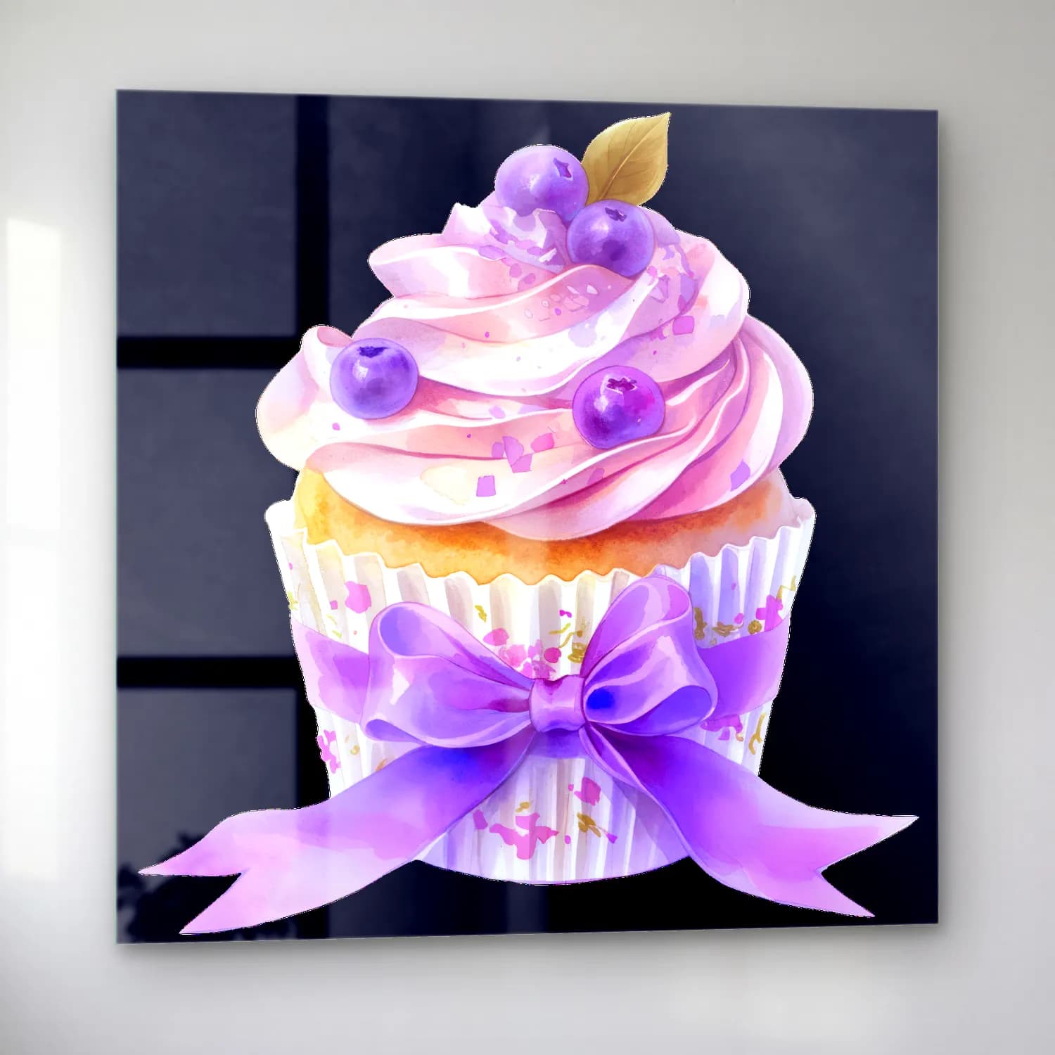 Sevimli İllüstrasyon Tatlılar – Mor Tonlar cam tablo — sol açıdan görünüm