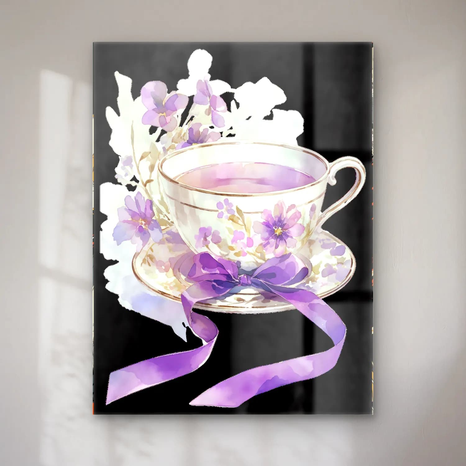 Vintage Çay Fincanı – Mor Tonlar cam tablo — Vintage Çay Fincanı – Mor Tonlar — vintage çay fincanı