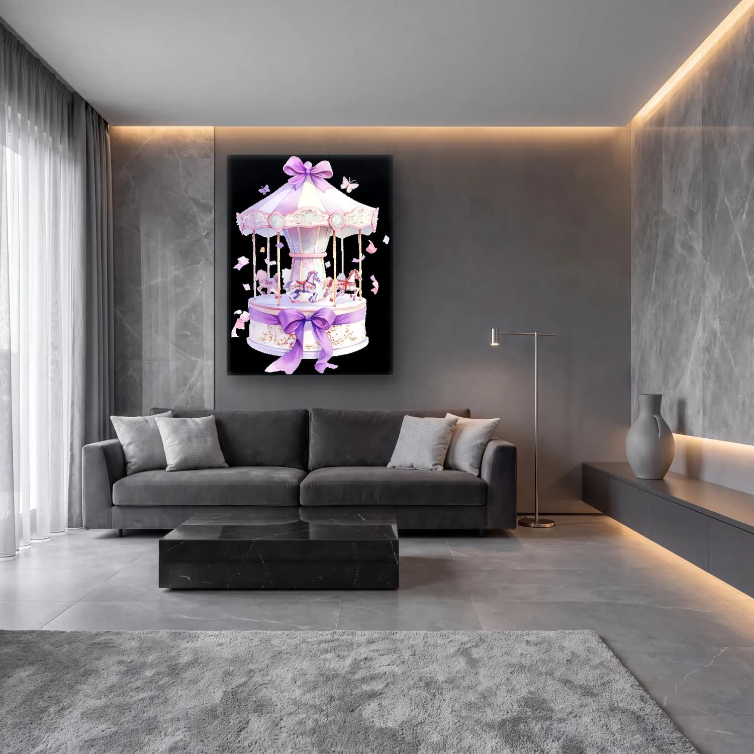 Pastel Tatlılar cam tablo — lüks salon duvarında
