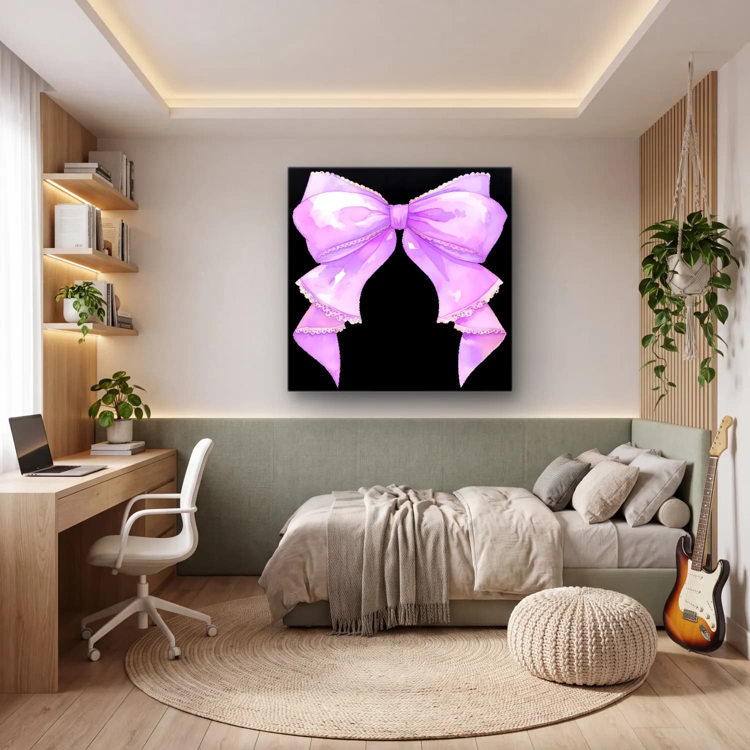 Pastel Fiyonk No. 25 cam tablo — genç odasında