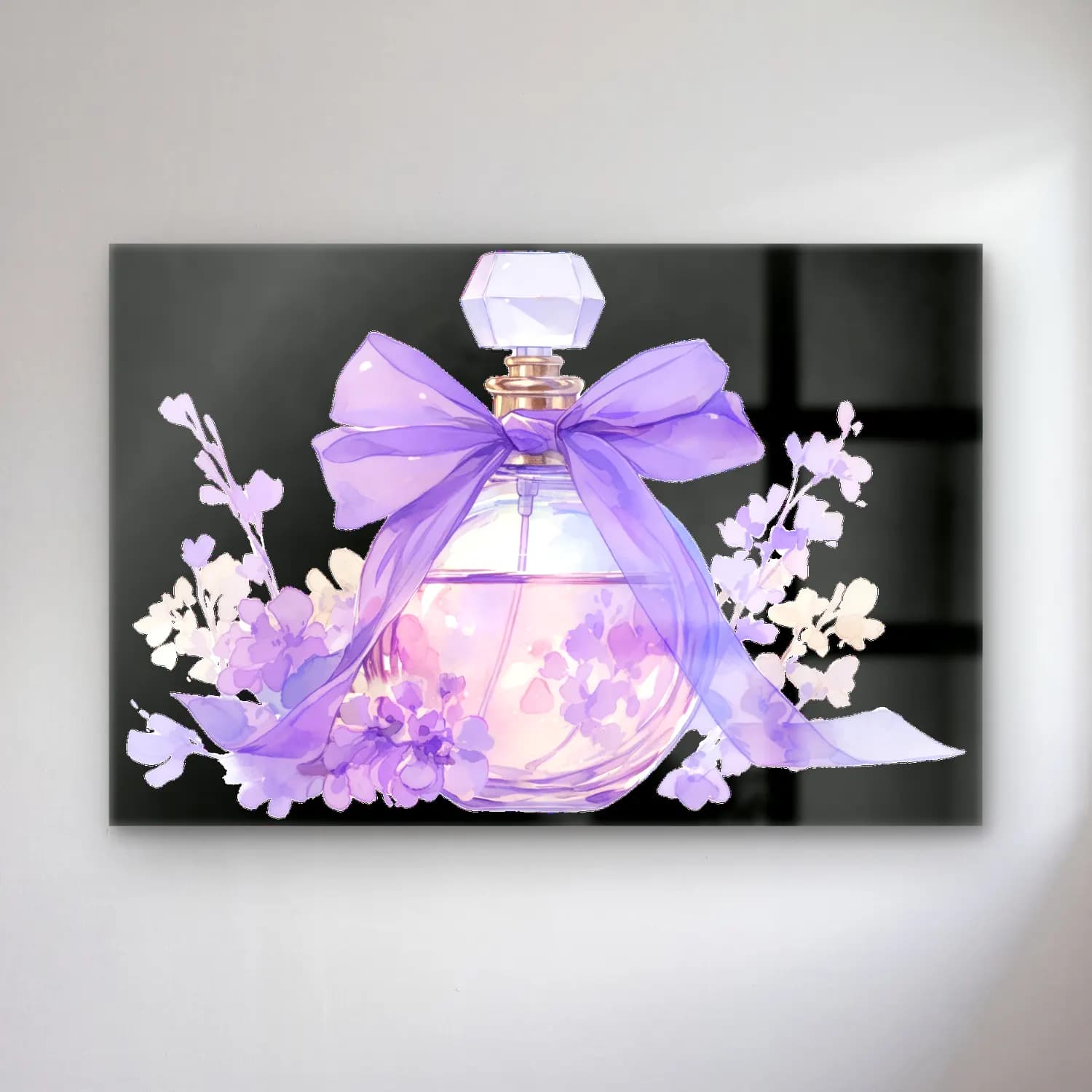 Pastel Parfüm Şişesi – Mor Tonlar cam tablo — Pastel Parfüm Şişesi – Mor Tonlar — pastel parfüm şişesi