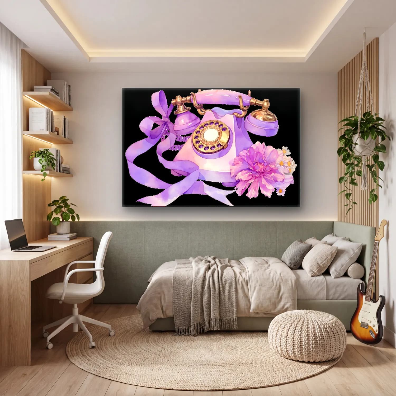 Pastel Fiyonk No. 32 cam tablo — genç odasında