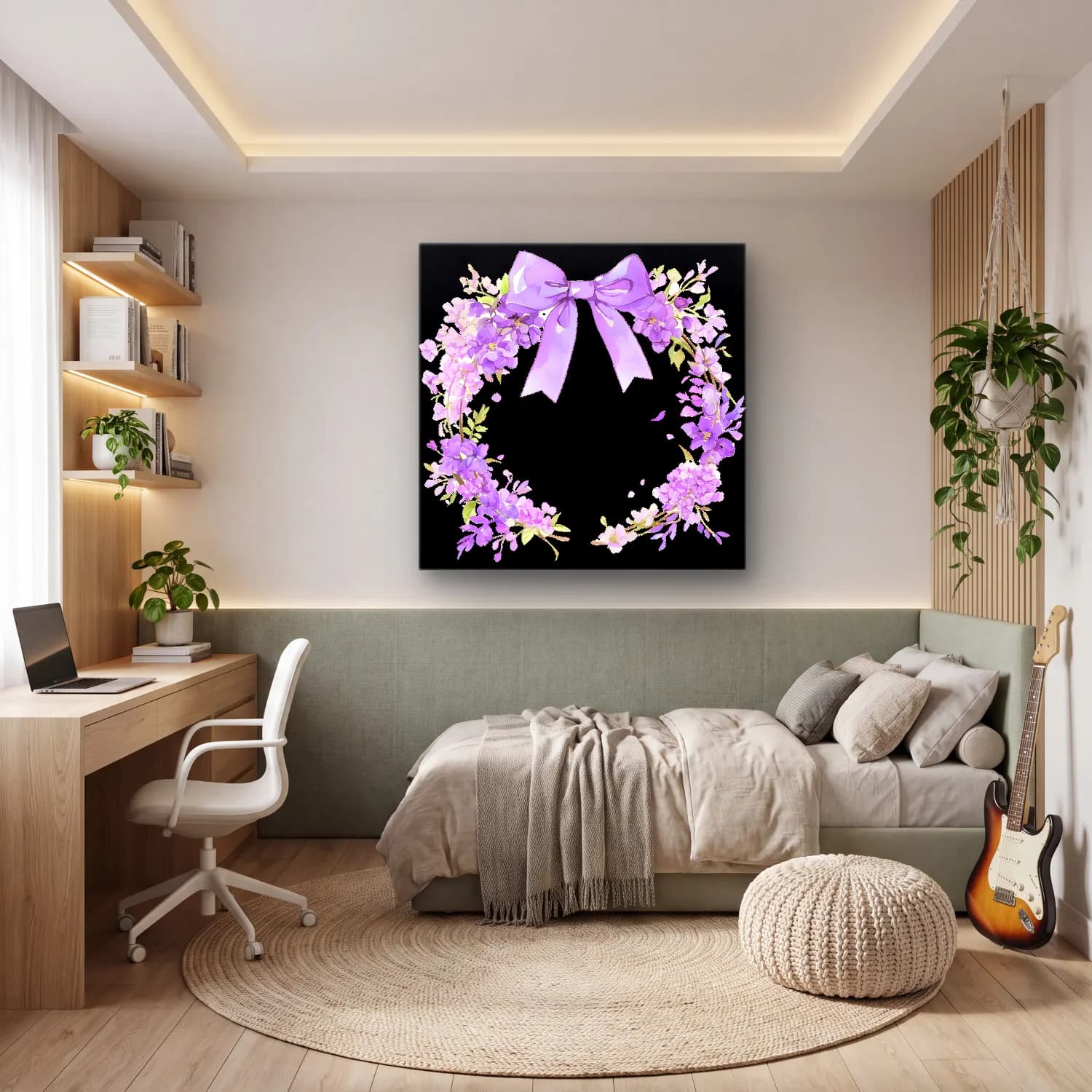 Pastel Çelenk No. 4 cam tablo — genç odasında