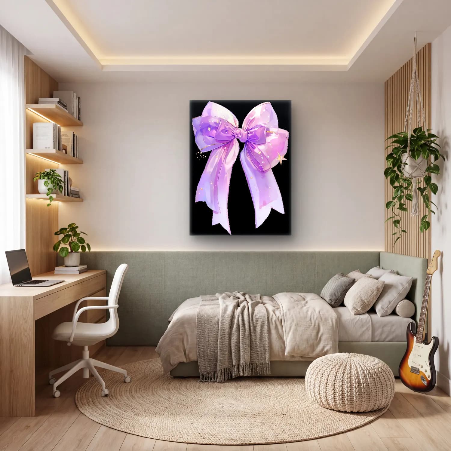 Pastel Fiyonk No. 33 cam tablo — genç odasında