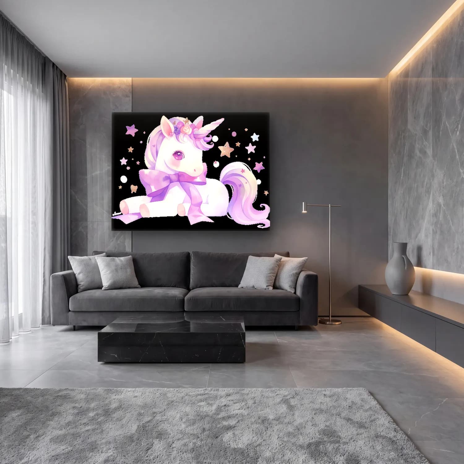 Sevimli İllüstrasyon At cam tablo — lüks salon duvarında