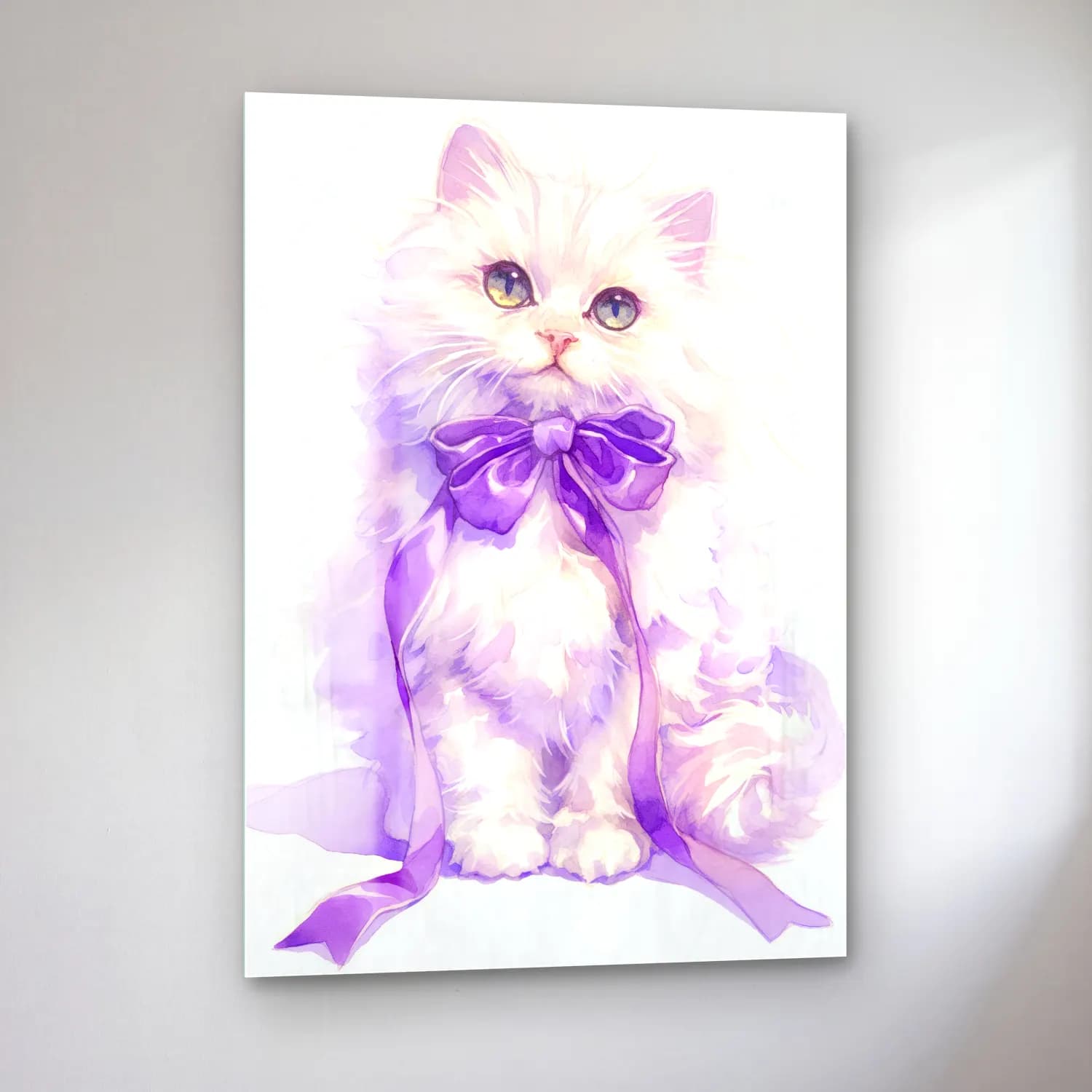 Suluboya Kedi cam tablo — sol açıdan görünüm