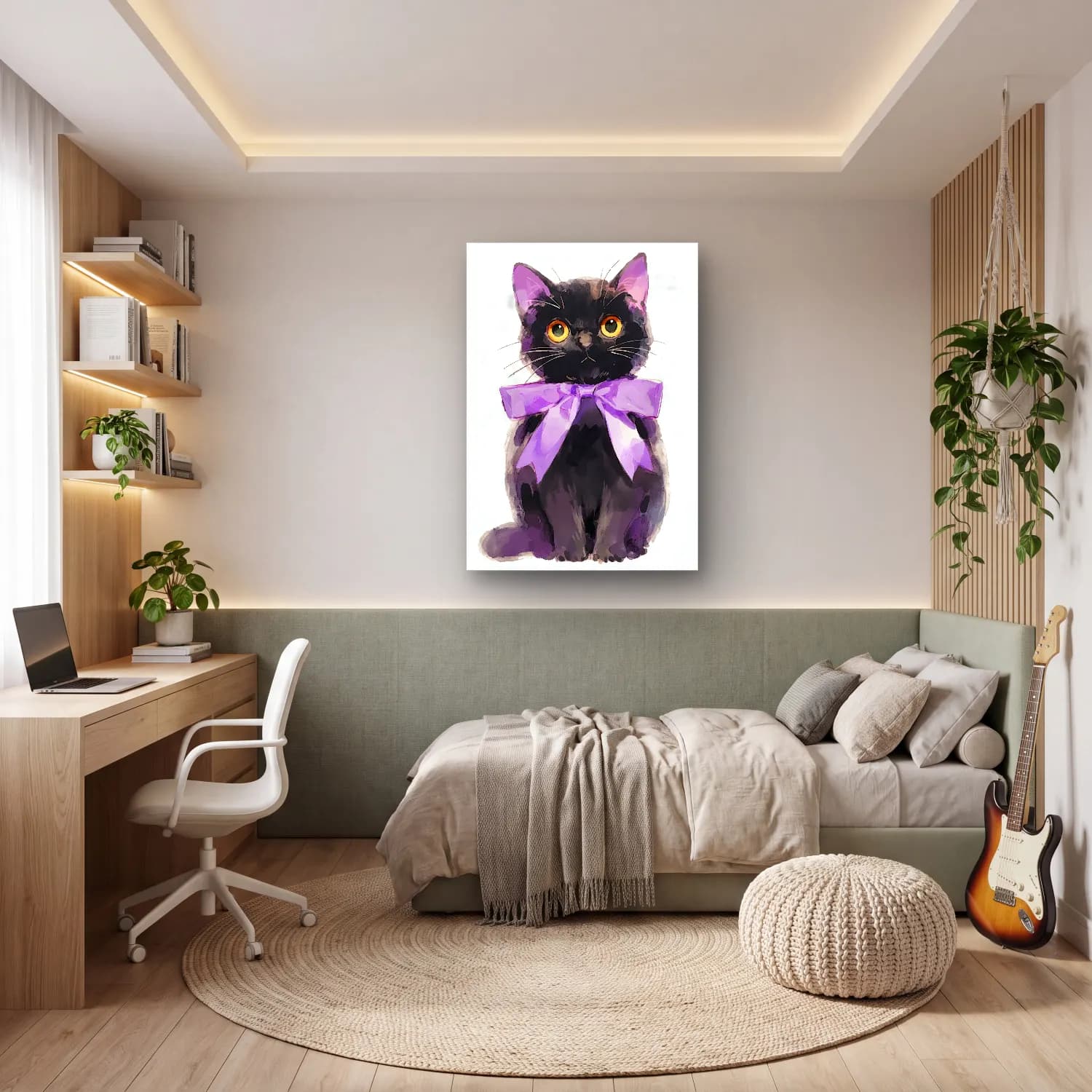 Sevimli İllüstrasyon Kedi No. 8 cam tablo — genç odasında