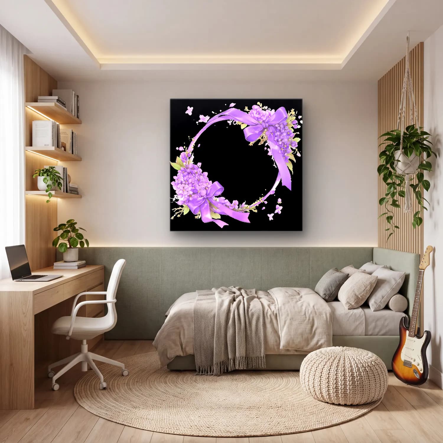 Pastel Çelenk No. 5 cam tablo — genç odasında