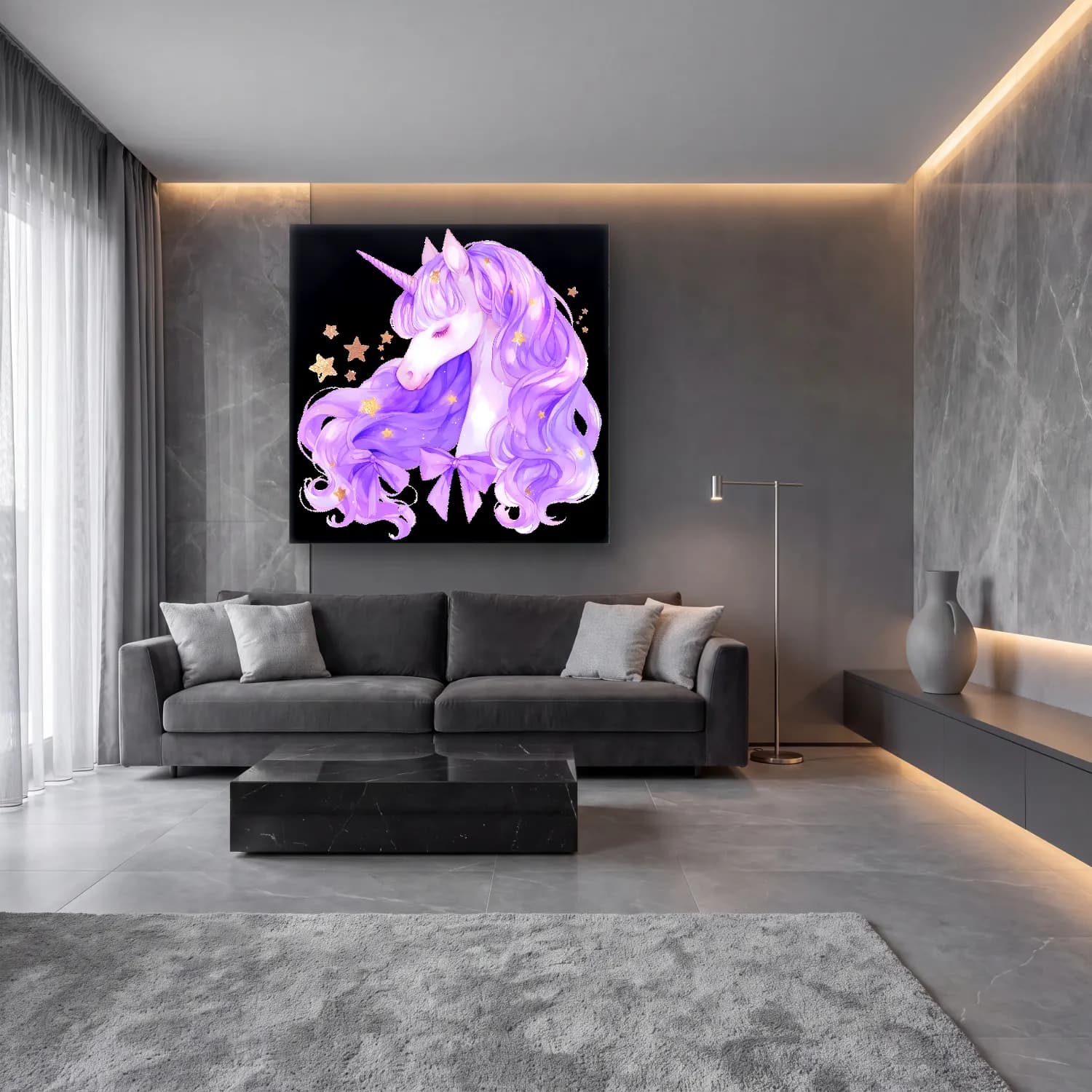 Sevimli İllüstrasyon At No. 4 cam tablo — lüks salon duvarında