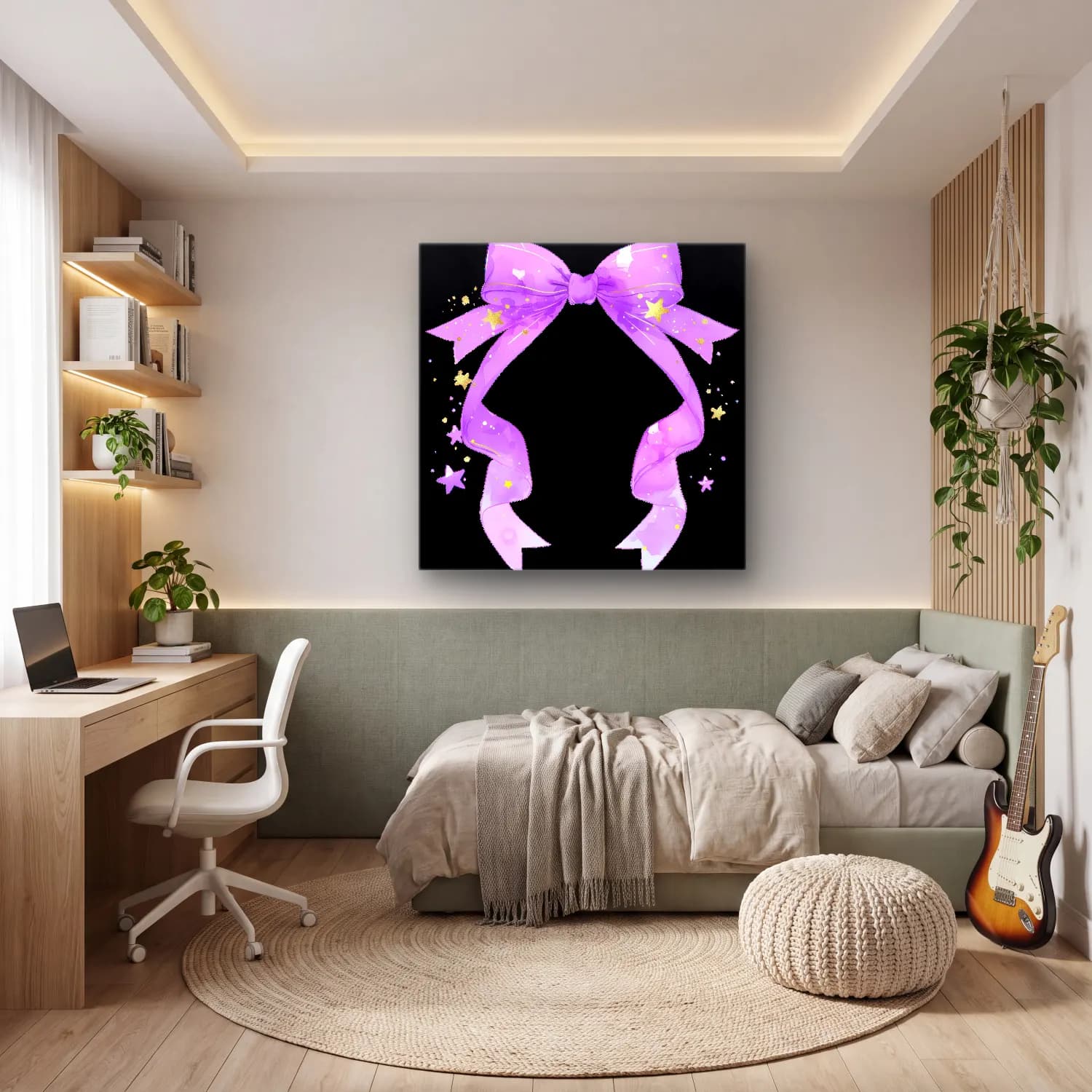 Pastel Fiyonk No. 35 cam tablo — genç odasında