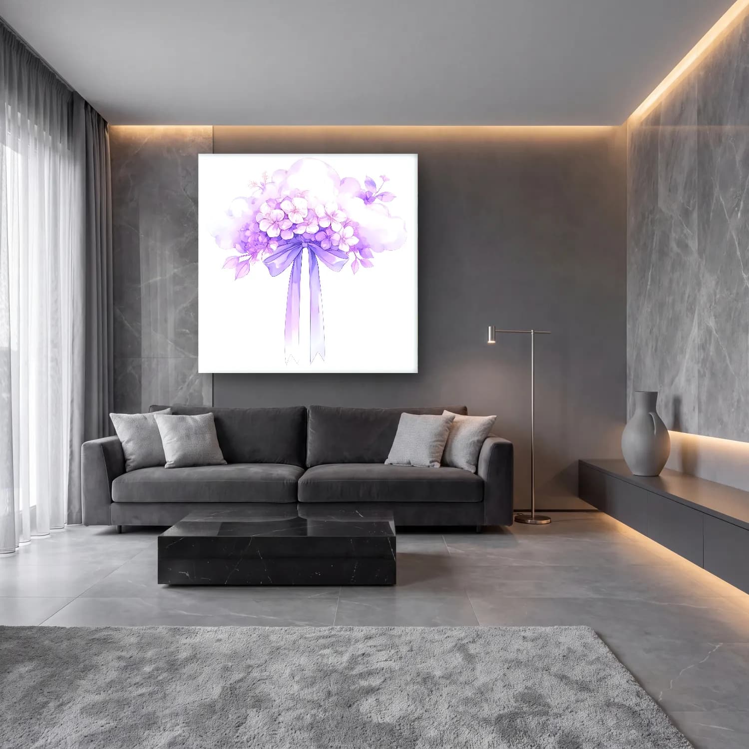 Pastel Vazoda Çiçek Buketi No. 4 cam tablo — lüks salon duvarında