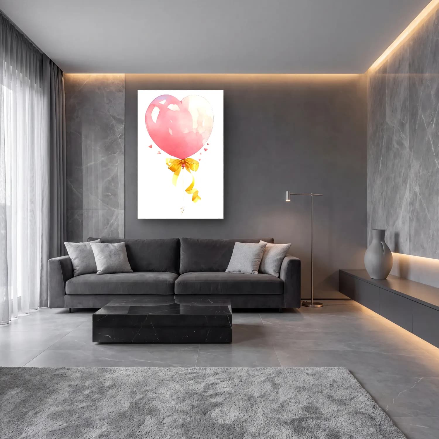 Suluboya Fiyonk – Pembe Tonlar cam tablo — lüks salon duvarında