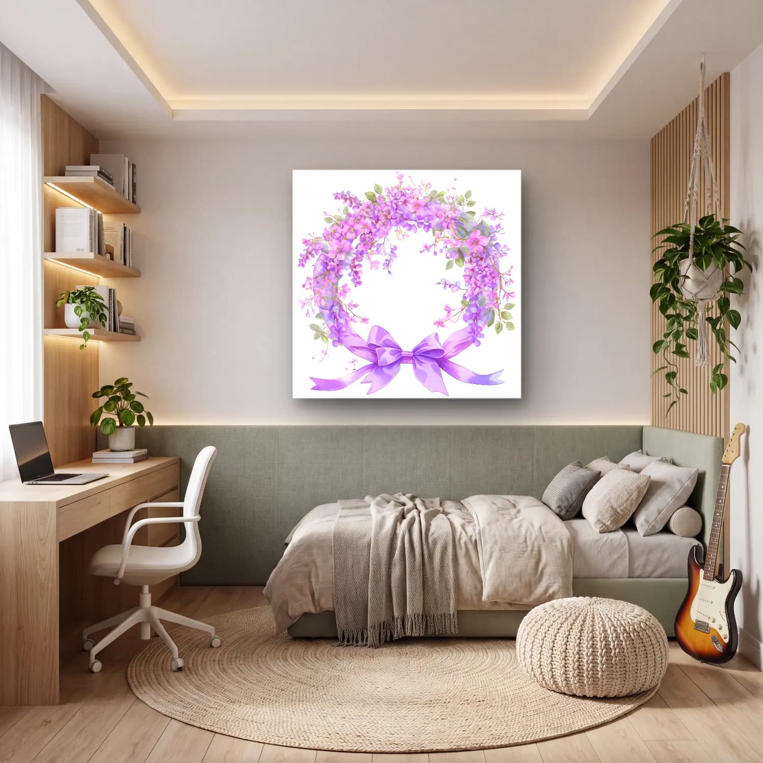 Pastel Çelenk No. 6 cam tablo — genç odasında
