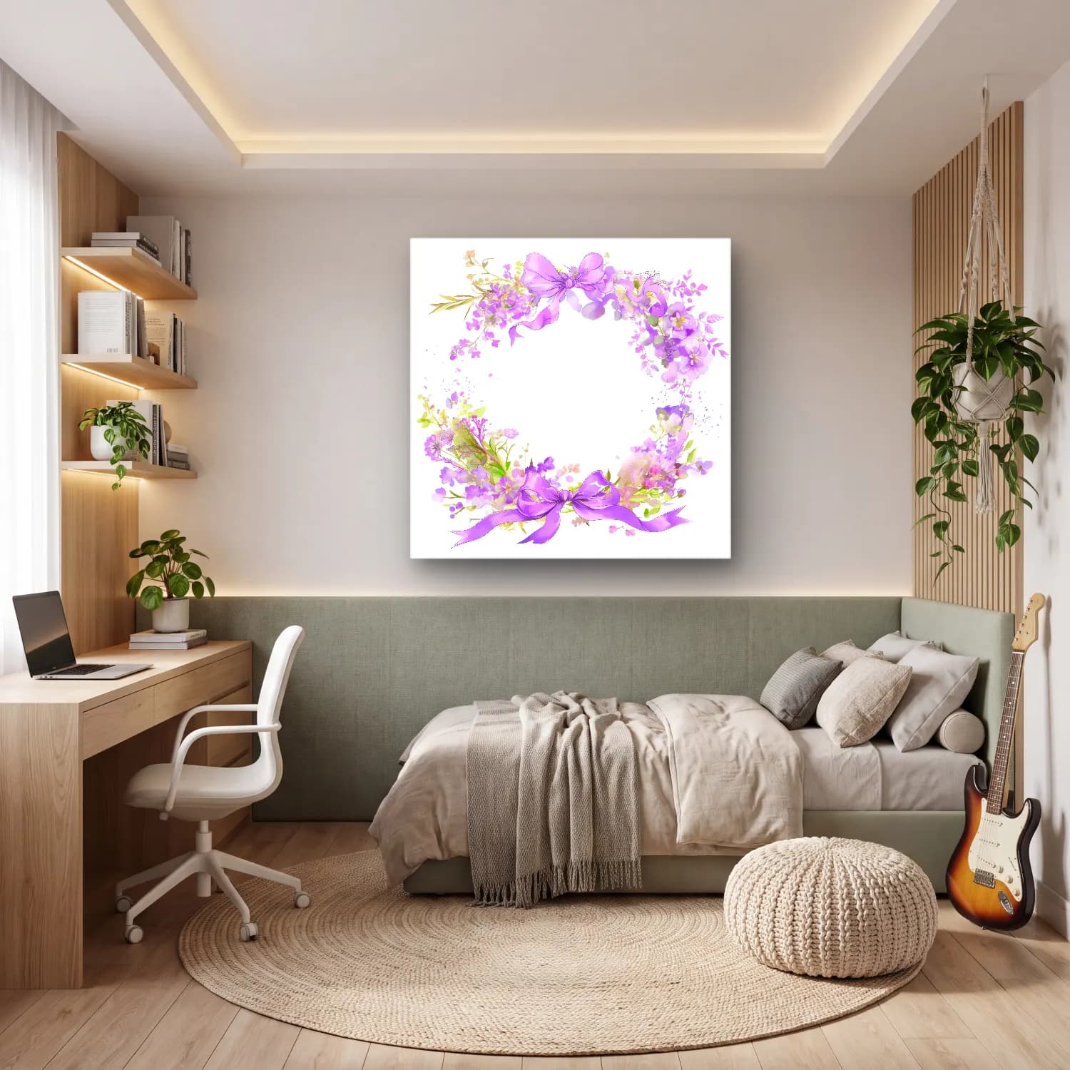 Pastel Çelenk No. 7 cam tablo — genç odasında