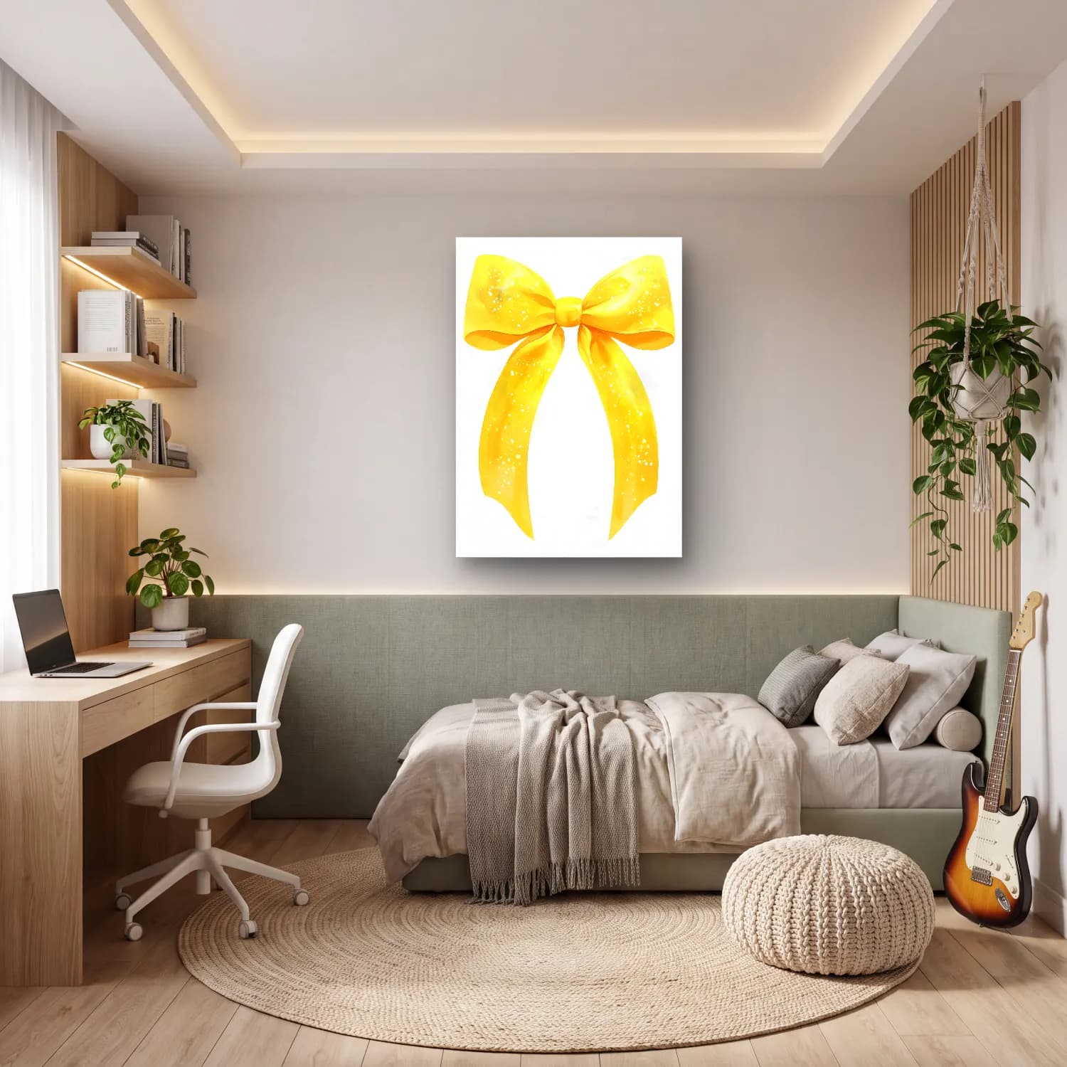 Pastel Fiyonk No. 36 cam tablo — genç odasında