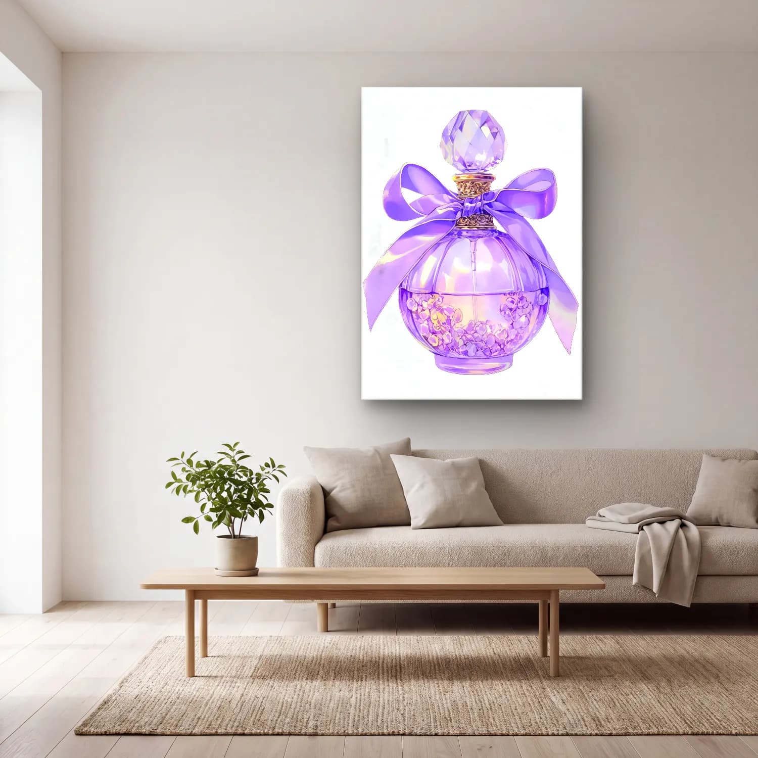 Pastel Parfüm Şişesi No. 4 cam tablo — açık renk salonda
