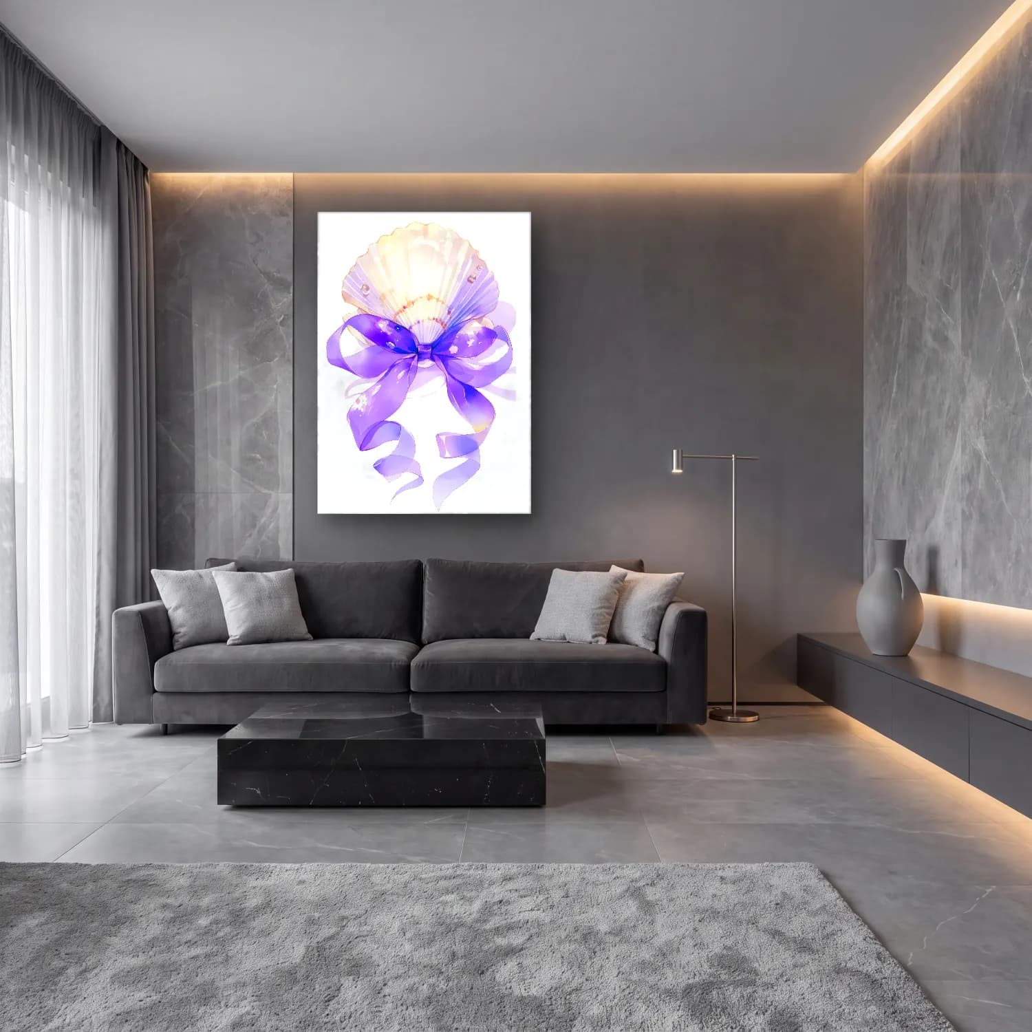 Pastel Fiyonk No. 38 cam tablo — lüks salon duvarında