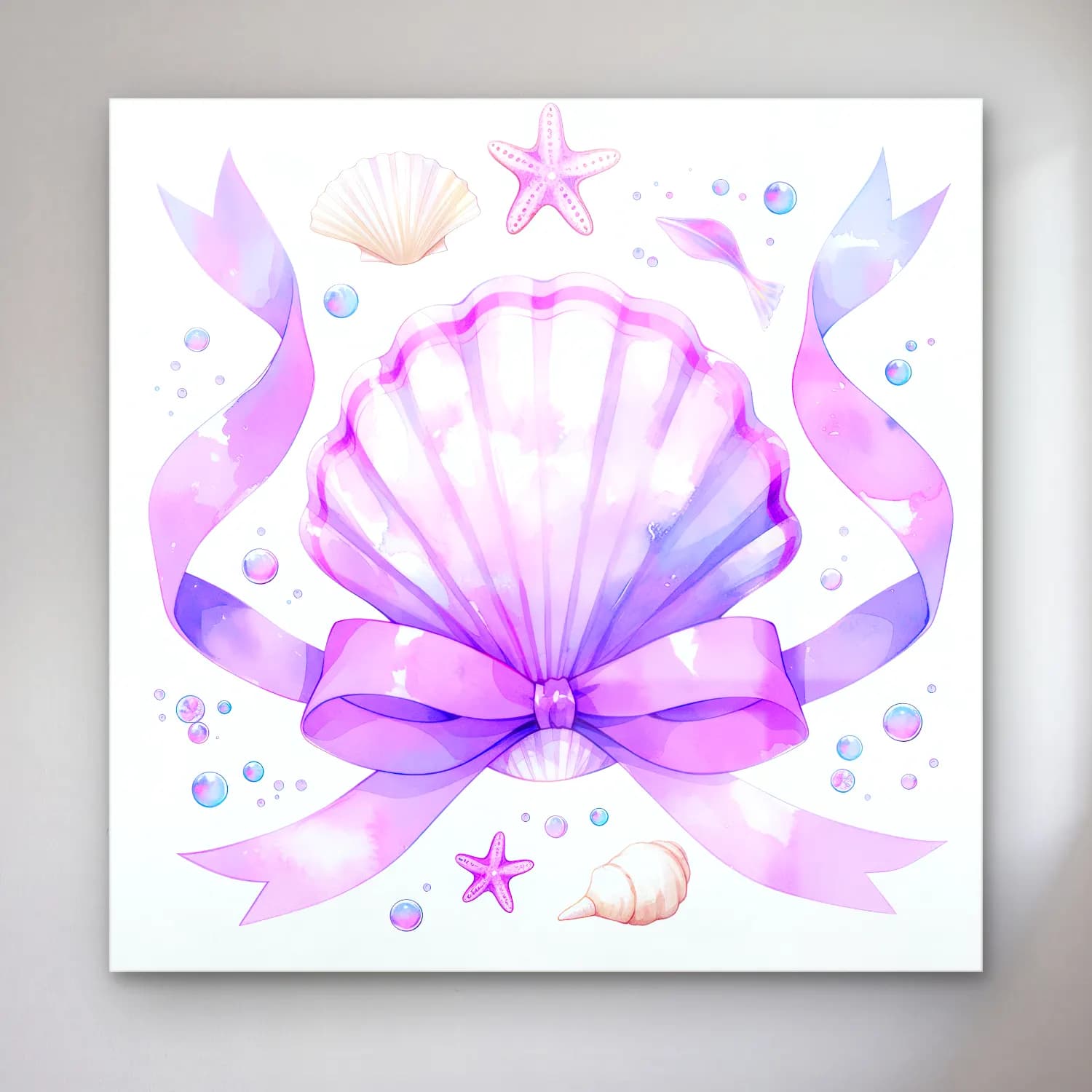 Pastel Deniz Kabukları – Mor Tonlar cam tablo — Pastel Deniz Kabukları – Mor Tonlar — pastel deniz kabukları