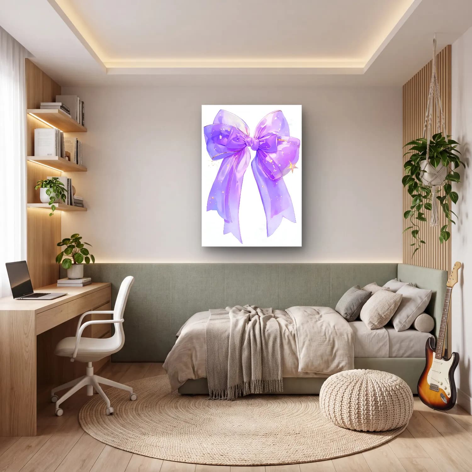 Pastel Fiyonk No. 40 cam tablo — genç odasında