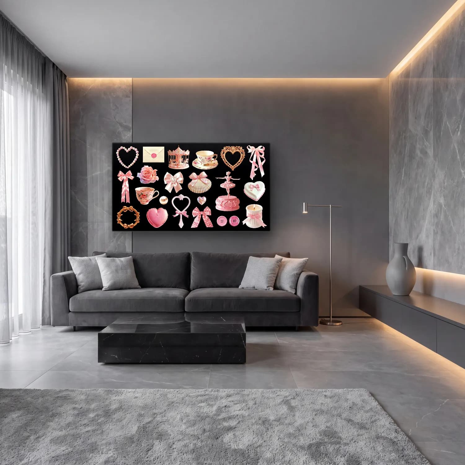 Pastel Tatlılar – Pembe Tonlar cam tablo — lüks salon duvarında