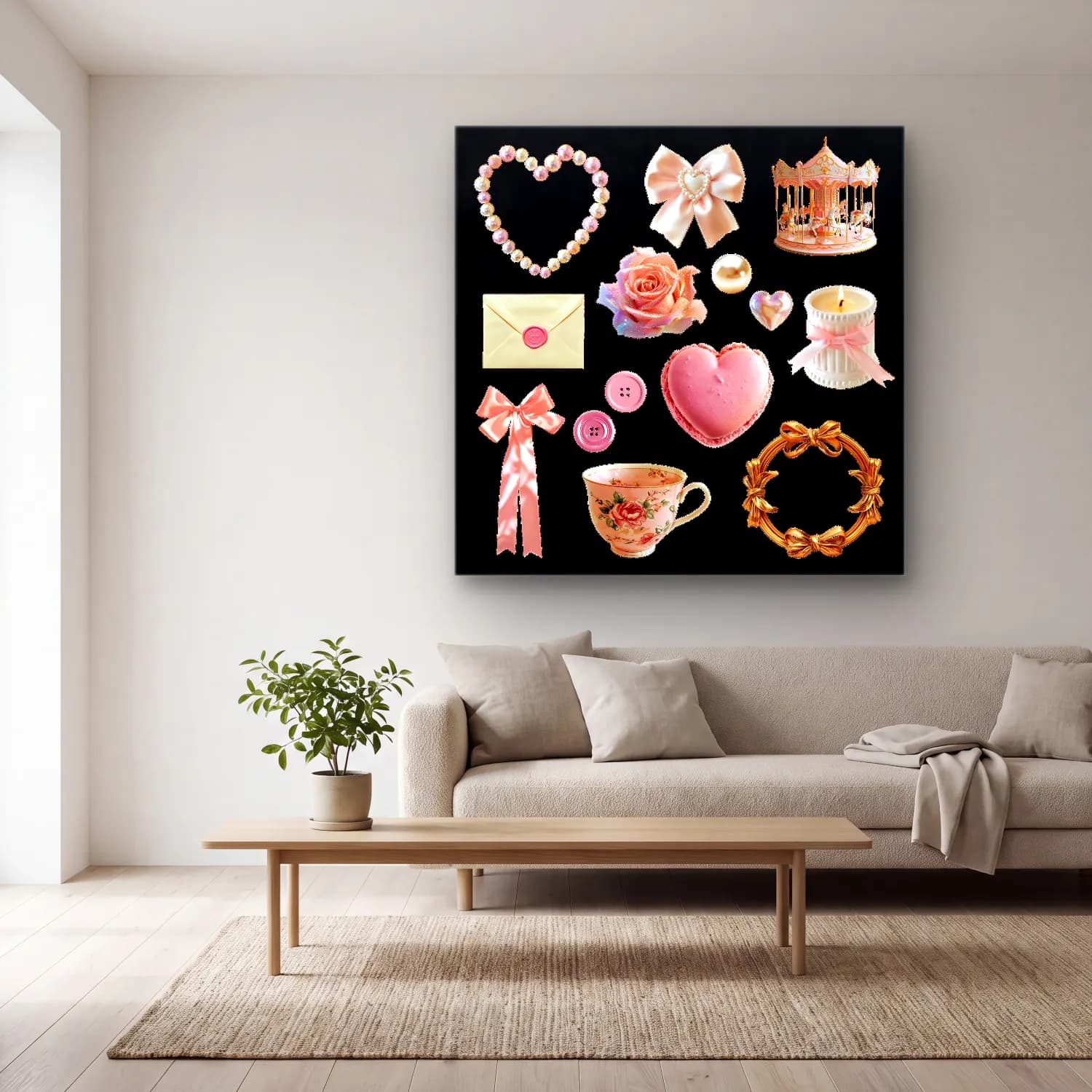 Pastel Hediye Paketleri – Pembe Tonlar cam tablo — açık renk salonda