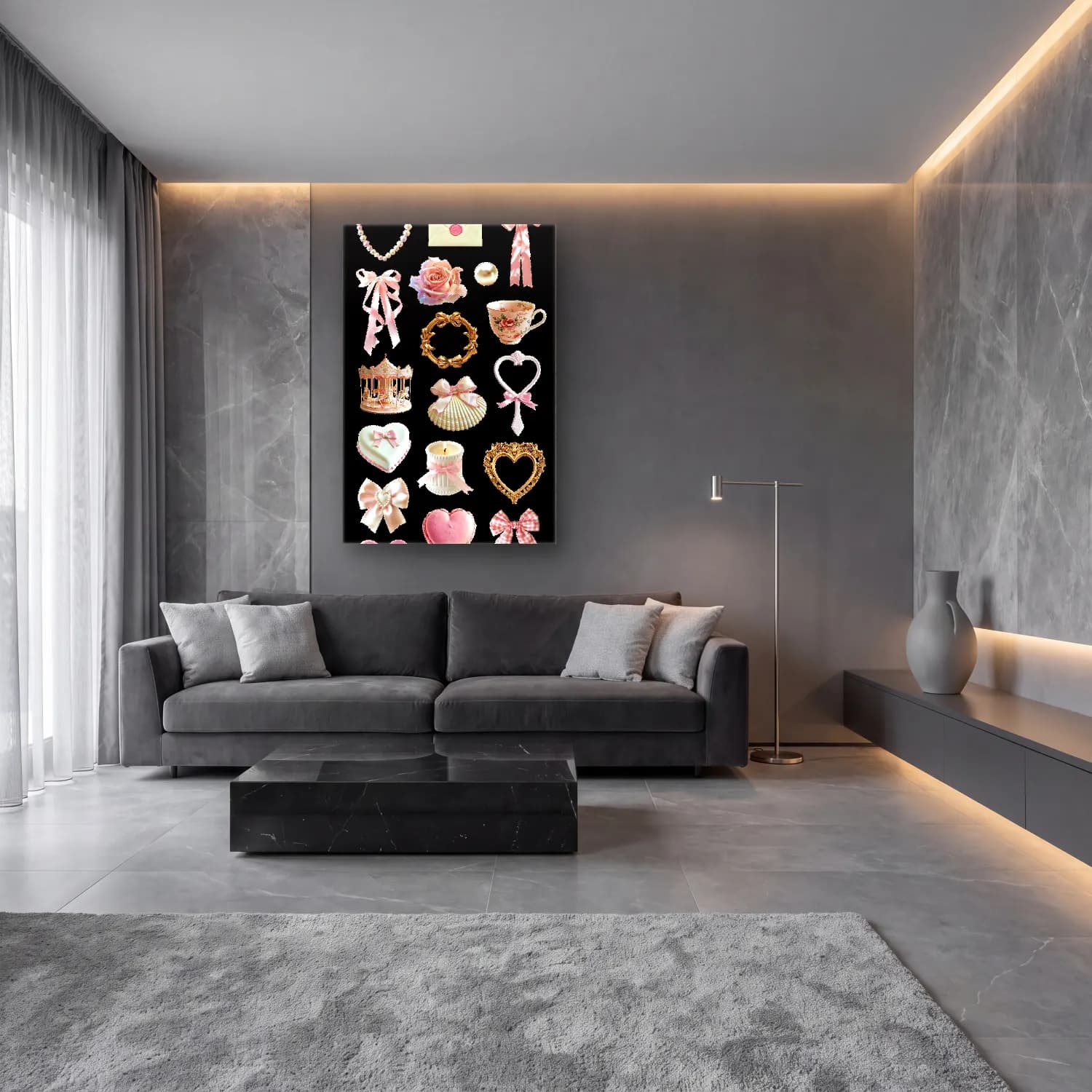 Pastel Tatlılar No. 4 cam tablo — lüks salon duvarında